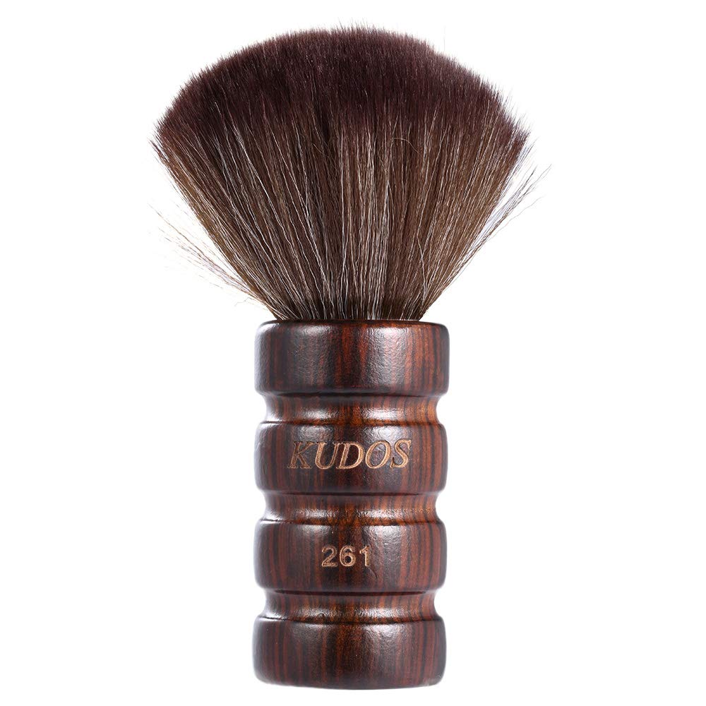 EXCLUZO Professional Barber Neck Duster Brush - Soft Bristle Hair & Face Cleaning Brush with Wooden Handle for Salon, Home Haircut, Beard Grooming & Makeup Application