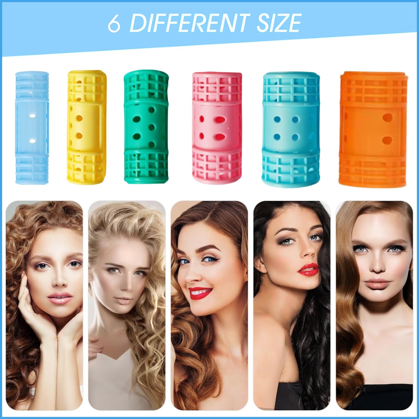 Professional Magnetic Snap-on Hair Rollers - 6 Pcs Sky Blue Plastic Hair Curlers for Women & Girls | Heatless Curling Tools for Salon-Quality Hairstyling at Home, Perfect for Parties & Daily Styling