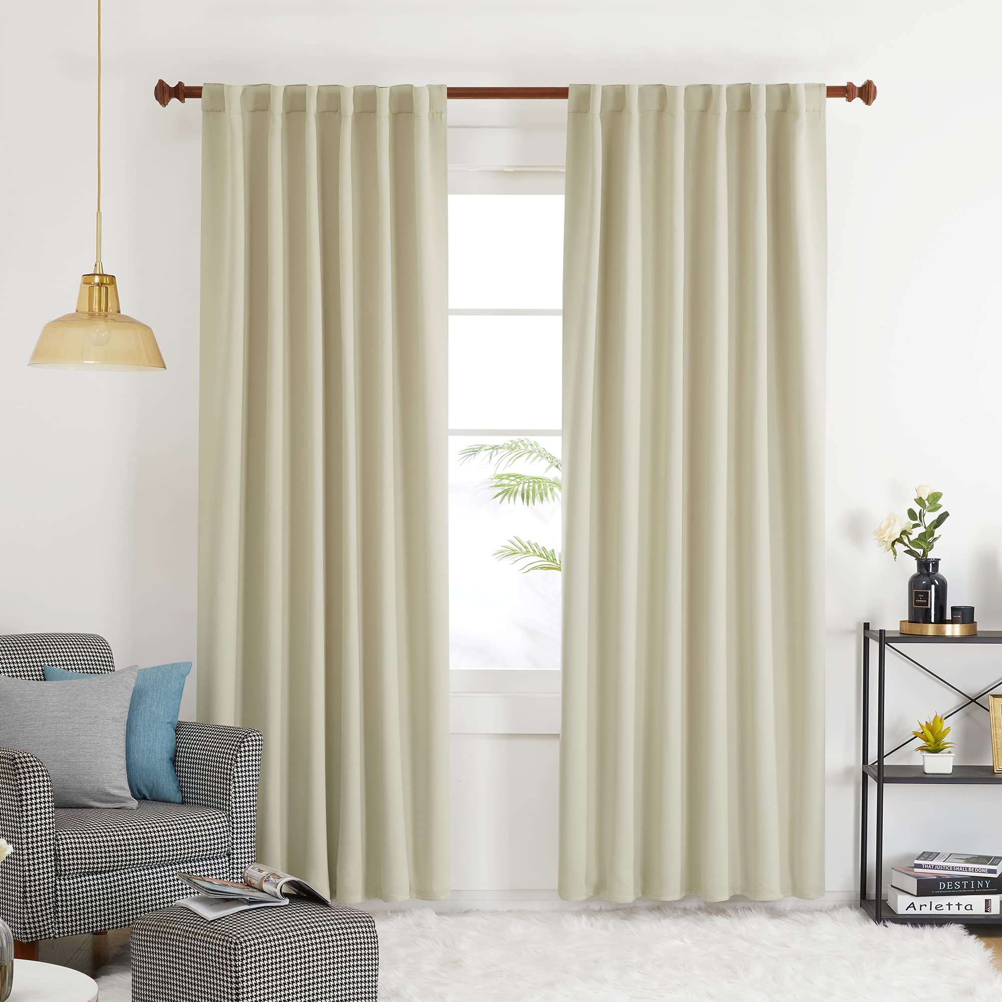 Deconovo Blackout Curtains for Bedroom - Thermal Insulated Solid Beige Window Curtains with Rod Pocket & Back Tab, 52x95 Inch, Set of 2 - Perfect for Girls Room, Nursery, and Home Theater Light Blocking