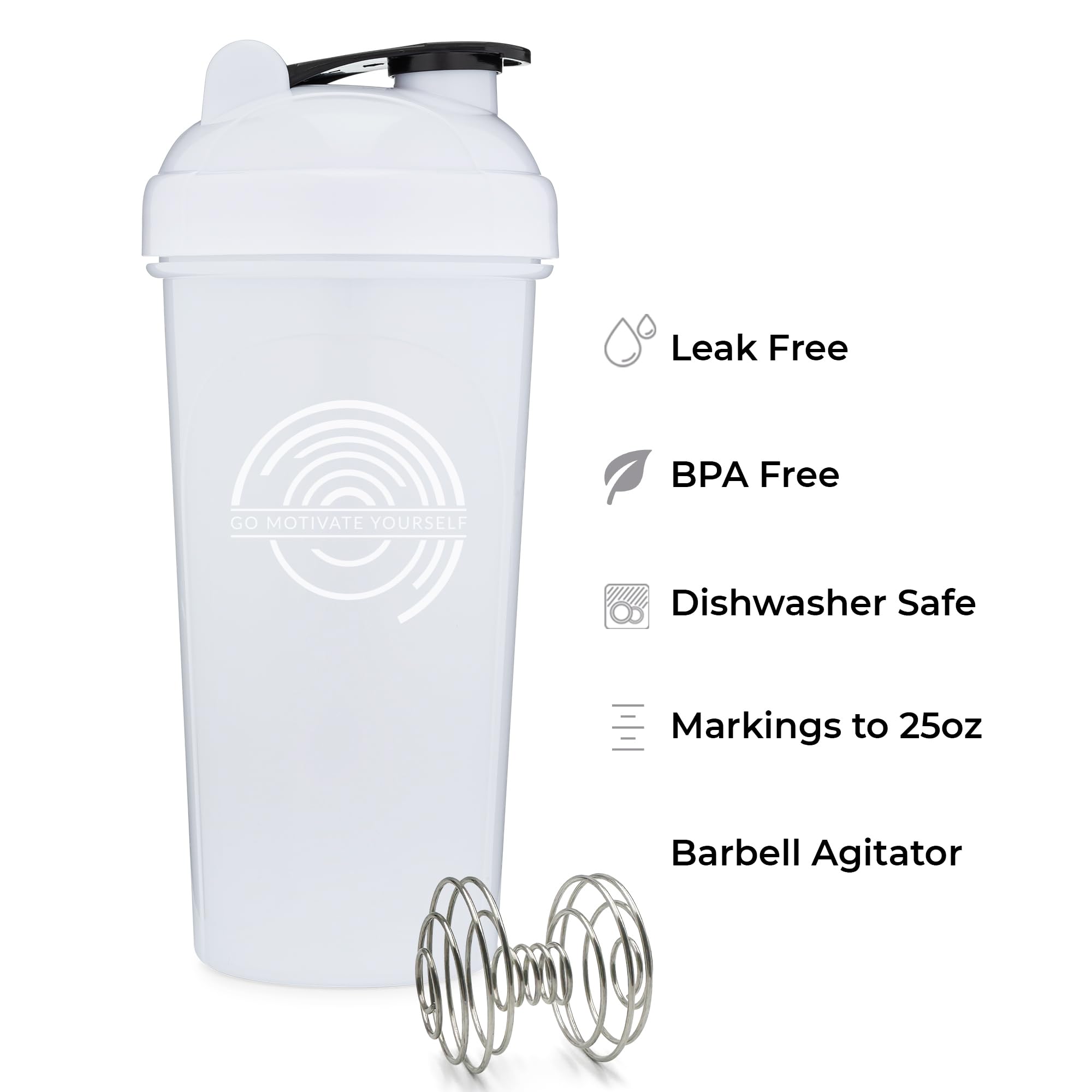 GOMOYO 28-Ounce Protein Shaker Bottle 2-Pack (White & Black) | BPA Free, Dishwasher Safe with Mixing Ball | Perfect for Gym, Workout & Post-Exercise Recovery