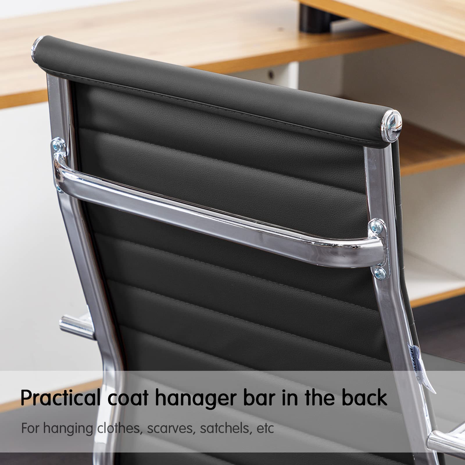 Ergonomic High Back Office Chair - Modern Leather Executive Desk Chair with Adjustable Height & Swivel, Ribbed Design for Comfort - Perfect for Home Office, Conference Rooms & Computer Workstations (Black)