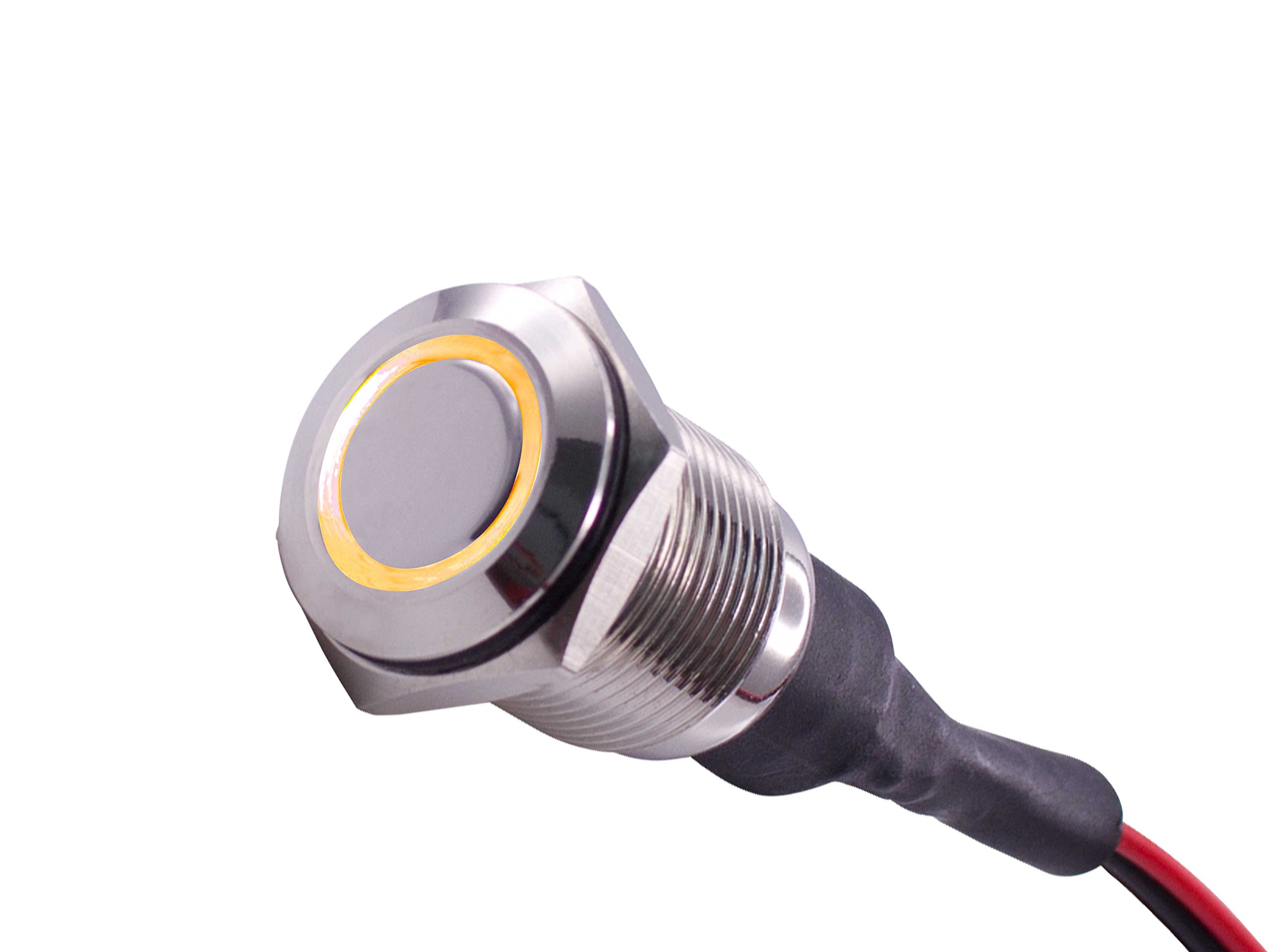 16mm Anti-Vandal LED Switch with Silver Housing & Amber Light - Prewired for Marine, RV, and Industrial Control Panels