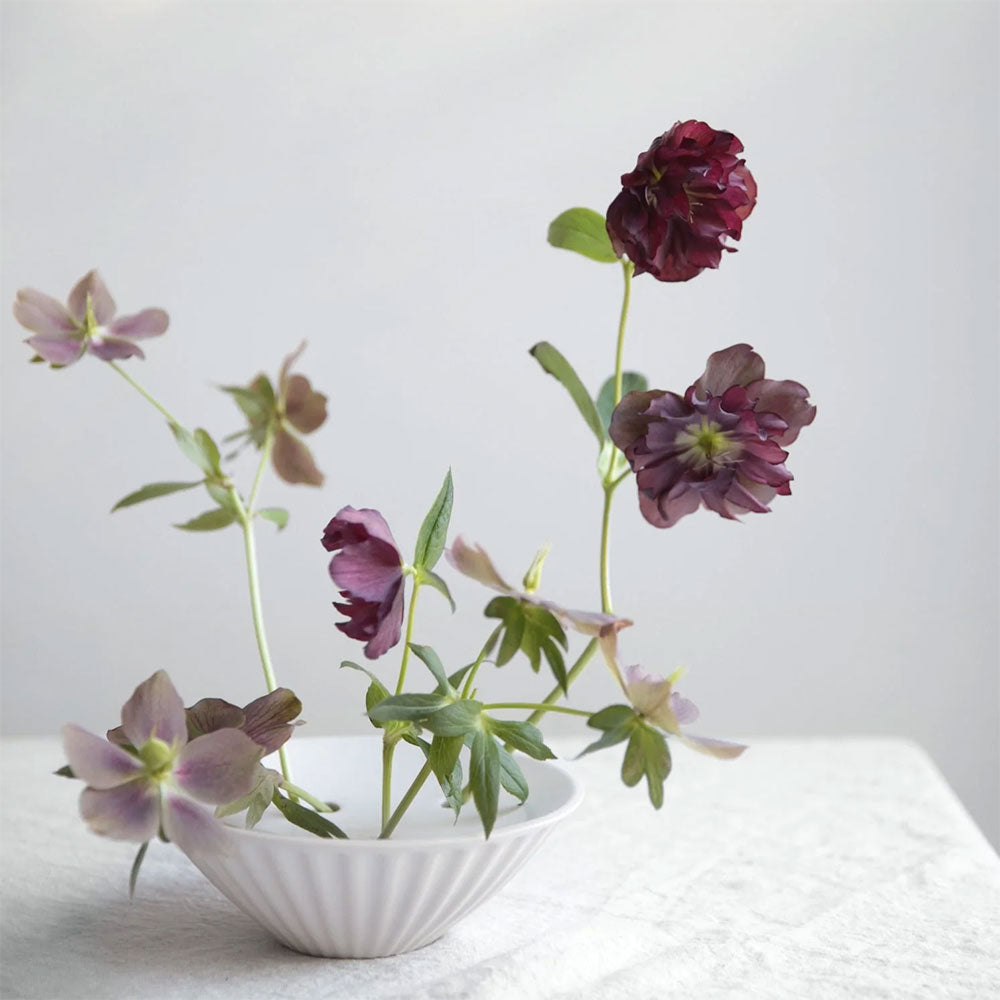 Fluted Ceramic Flower Frog Dish - Vintage Floral Arrangement Holder for Centerpieces, Bouquets & Home Decor