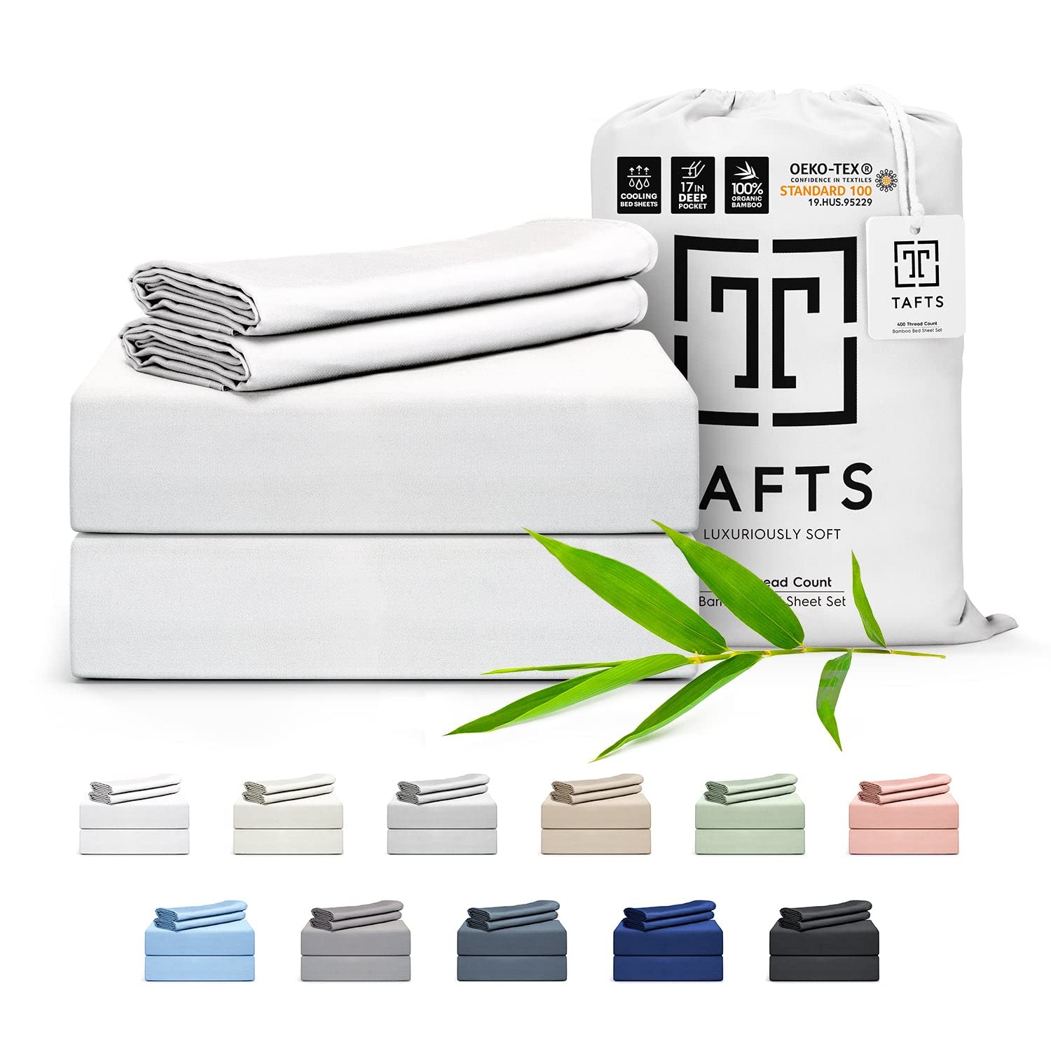 TAFTS 100% Organic Bamboo Sheets 5-Piece Set - Full Size, 17