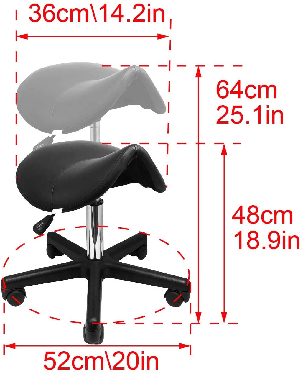 Premium Hydraulic Adjustable Height Rolling Saddle Stool - Ergonomic Rolling Seat with 360° Swivel & Locking Wheels for Salon, Workshop, Garage, and Office Use