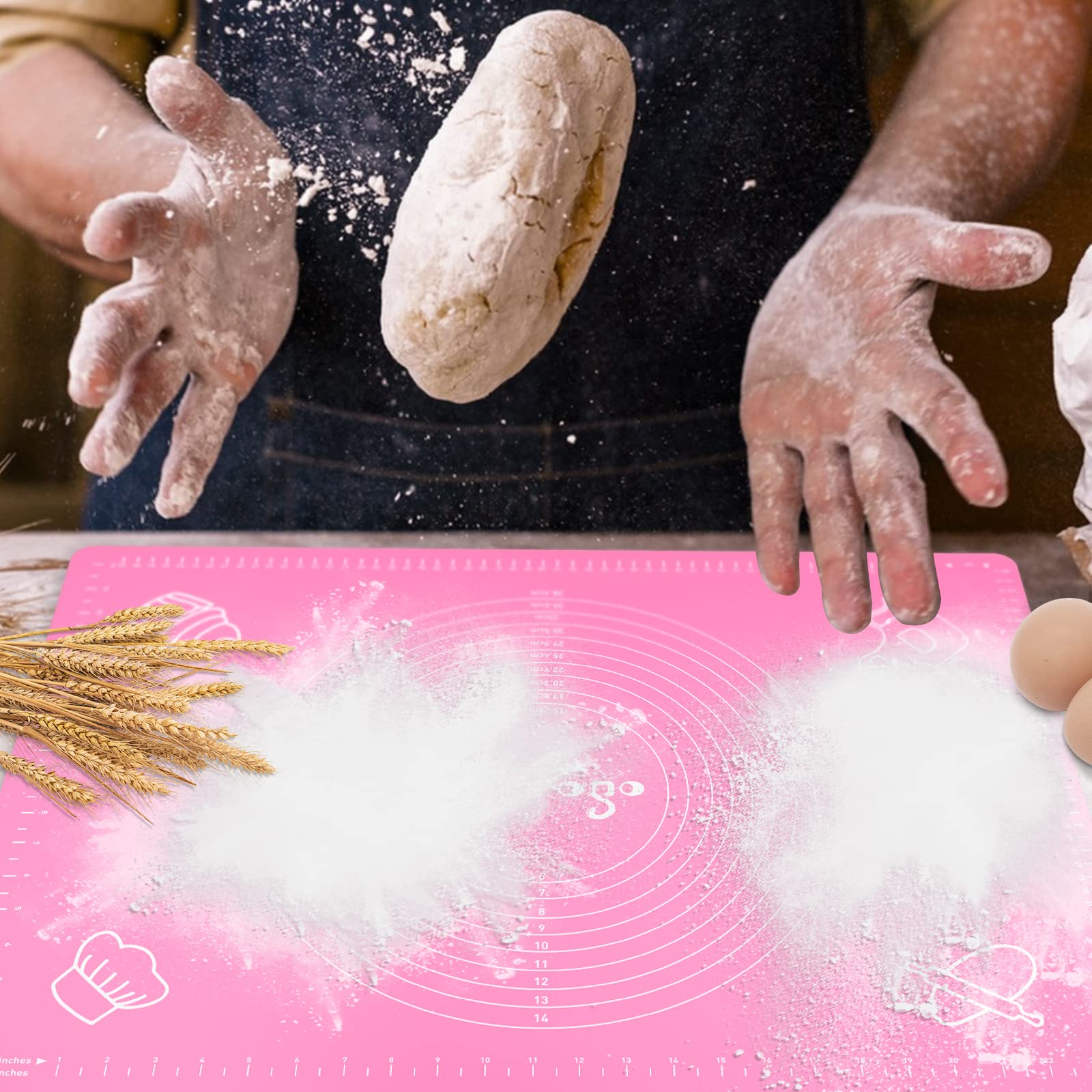 Pritogo Non-Stick Silicone Baking Mat with Measurement Scale (65 x 45 cm) - Extra Stable Non-Slip Dough Rolling Mat for Cookies, Pastry & Pizza Making - Perfect for Home Baking & Kitchen Use