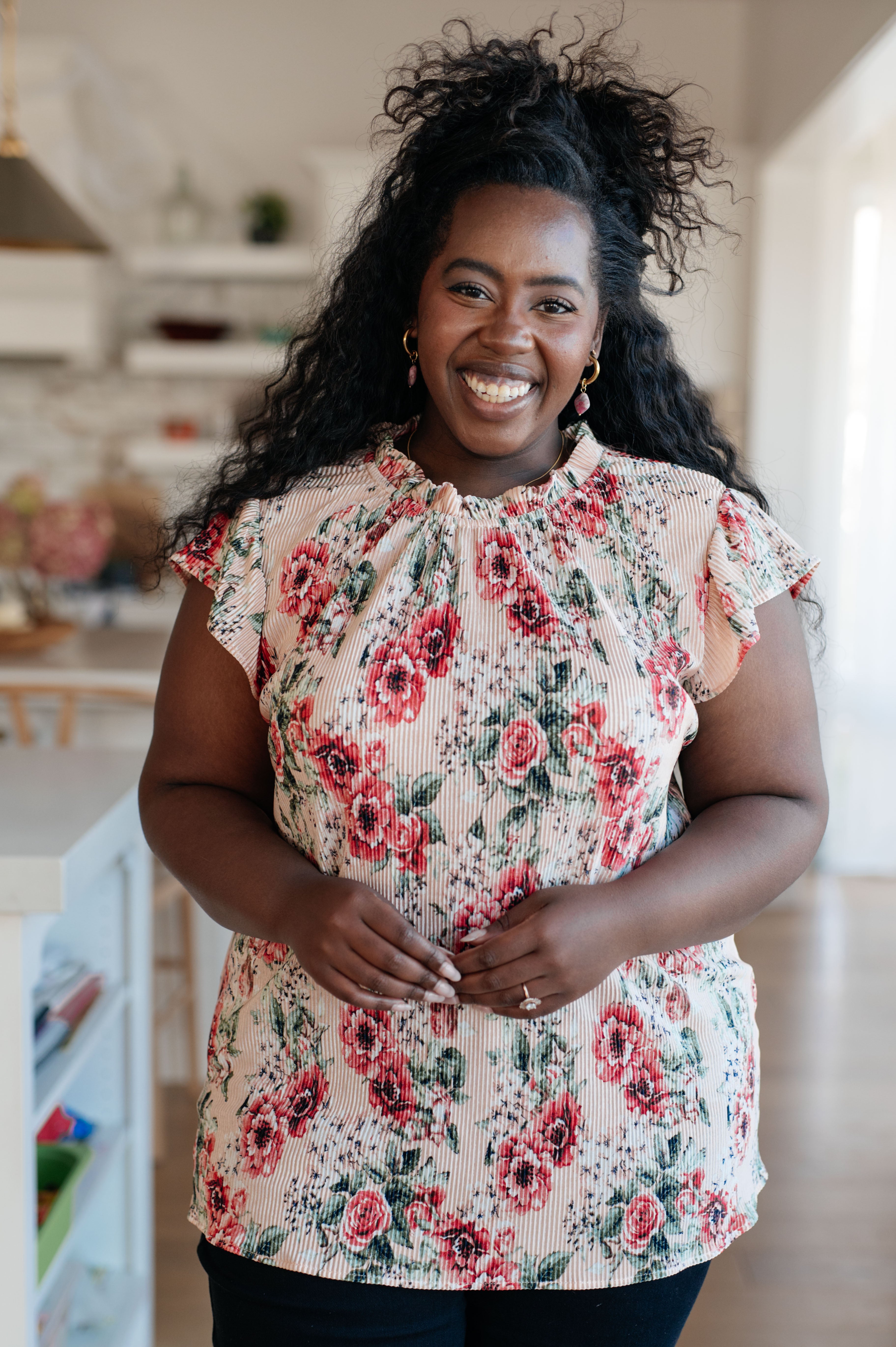 Floral Blush Top for Women - Elegant Floral Print Blouse for Spring & Summer | Perfect for Dates, Parties & Office Wear