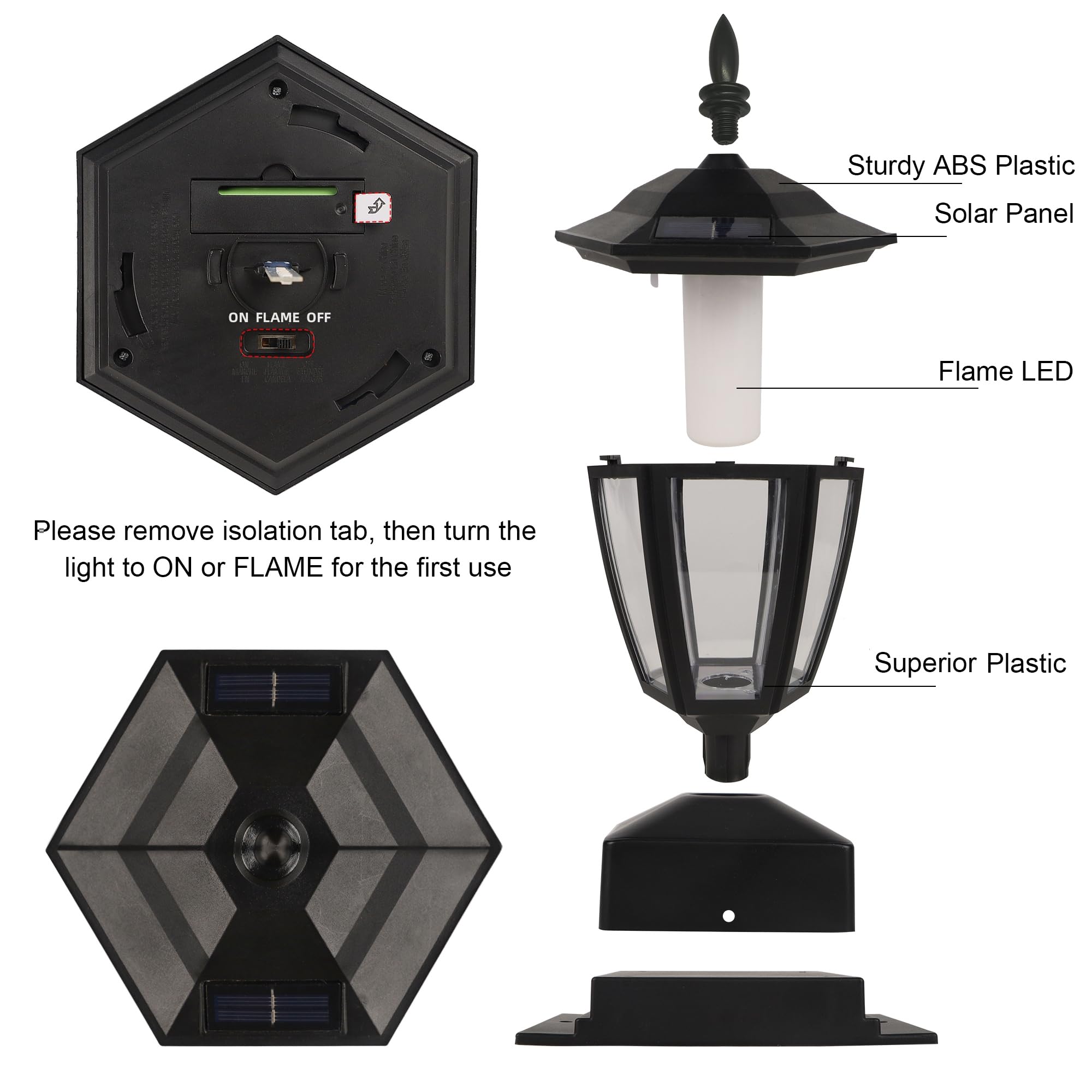 Dynaming Solar Flame Post Lights Outdoor - 6 Pack Waterproof Flickering LED Lanterns for Garden, Deck, Patio | Solar Powered Fence Post Cap Lights Fit 4x4, 5x5 or 6x6 Wooden Posts | Perfect for Pathway Lighting, Backyard Ambiance & Evening Gatherings