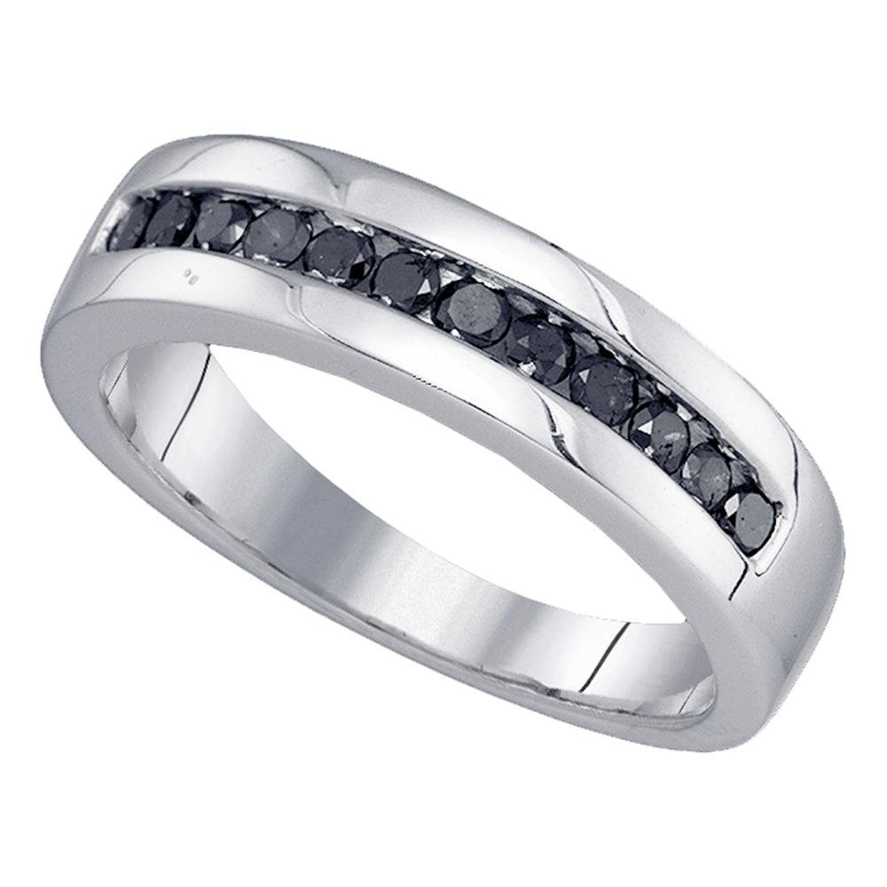 Sonia Jewels 925 Sterling Silver Black Round Diamond Men's Wedding Band Ring - Channel Setting (1/2 cttw) - Perfect for Engagement, Anniversary & Gift Giving