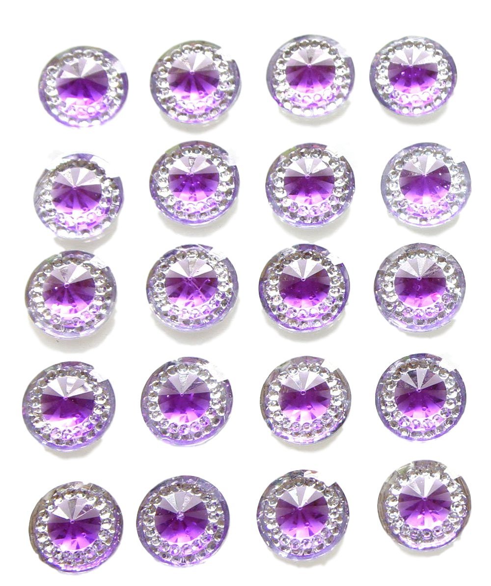 40 Pack Self-Adhesive Purple Round Rhinestone Gems - Acrylic Diamante Crystals for Card Making, Scrapbooking, Nail Art & DIY Craft Embellishments - Stick-On Decorations for Jewelry, Phone Cases & Home Decor