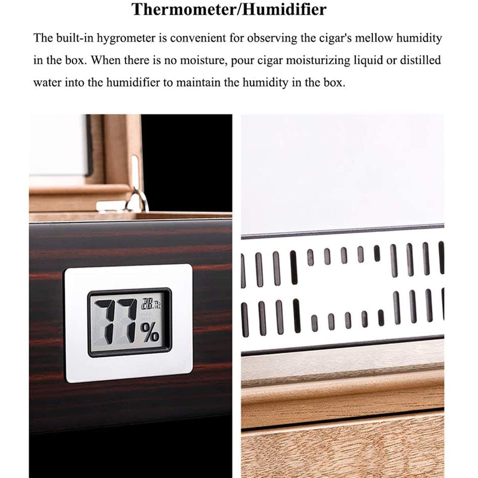 Premium TSWEET Desktop Cigar Humidor - Cedar & Leather Cigar Storage Box with Air-Tight Seal, Glass Hygrometer & Rectangle Humidifier - Holds 25-50 Cigars - Perfect for Home, Office or Gifts for Cigar Enthusiasts