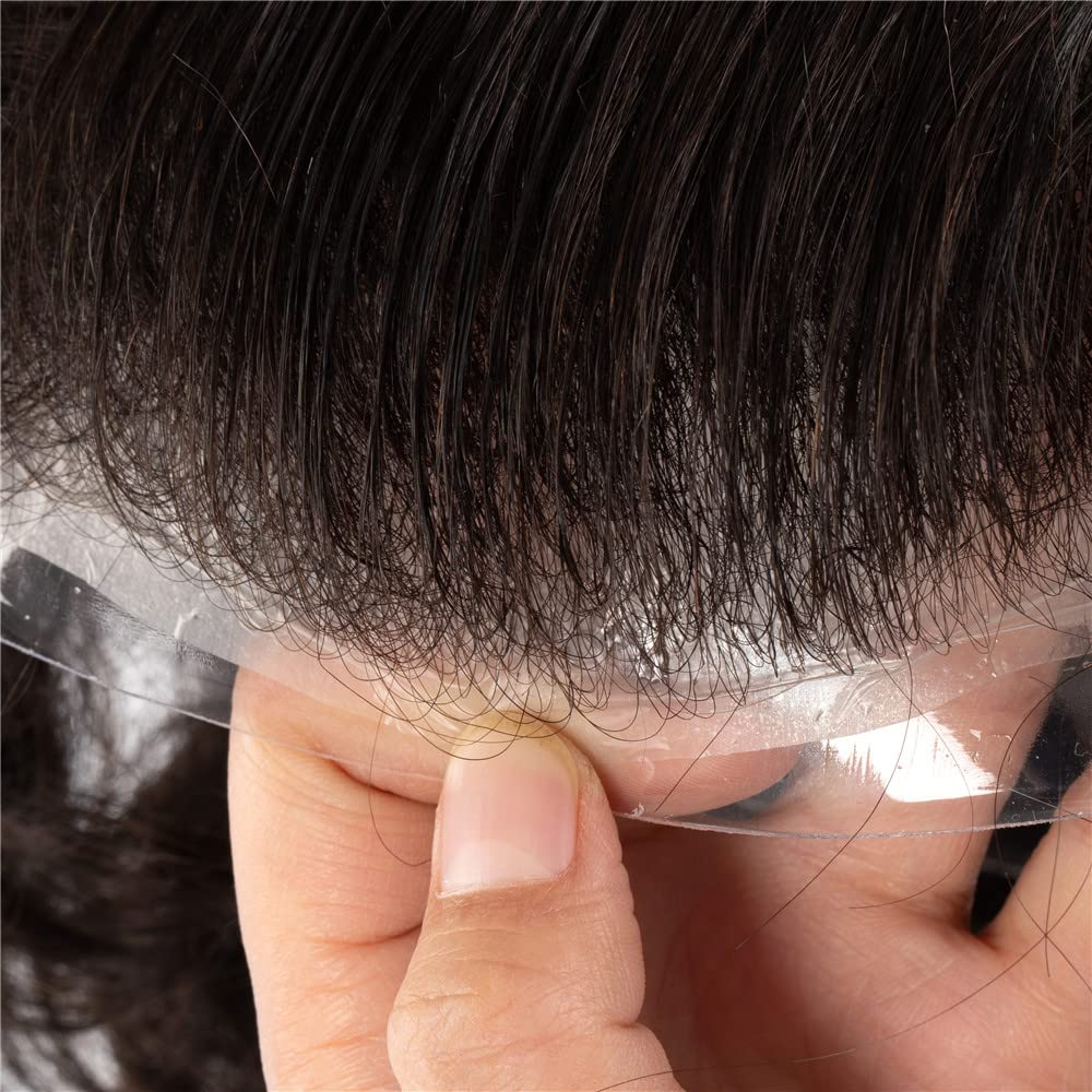 Premium 0.06mm Ultra-Thin Skin Men's Toupee - 100% Real Human Hair Replacement System (8x10 Inches, #1 Jet Black) - Natural Looking Hairpiece for Daily Wear & Special Occasions