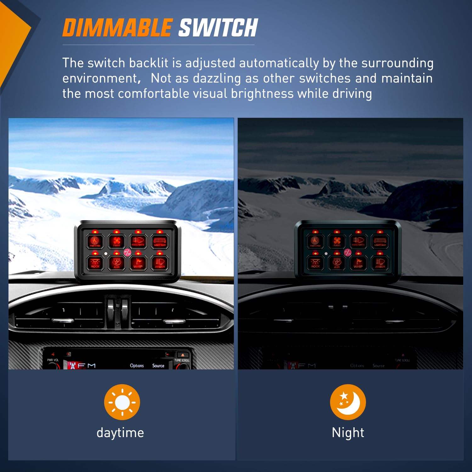 8 Gang Marine Rocker Switch Panel with LED Indicators - Waterproof Boat Switch Panel for RV, Truck, and Marine Applications - Perfect for Dashboards and Control Panels