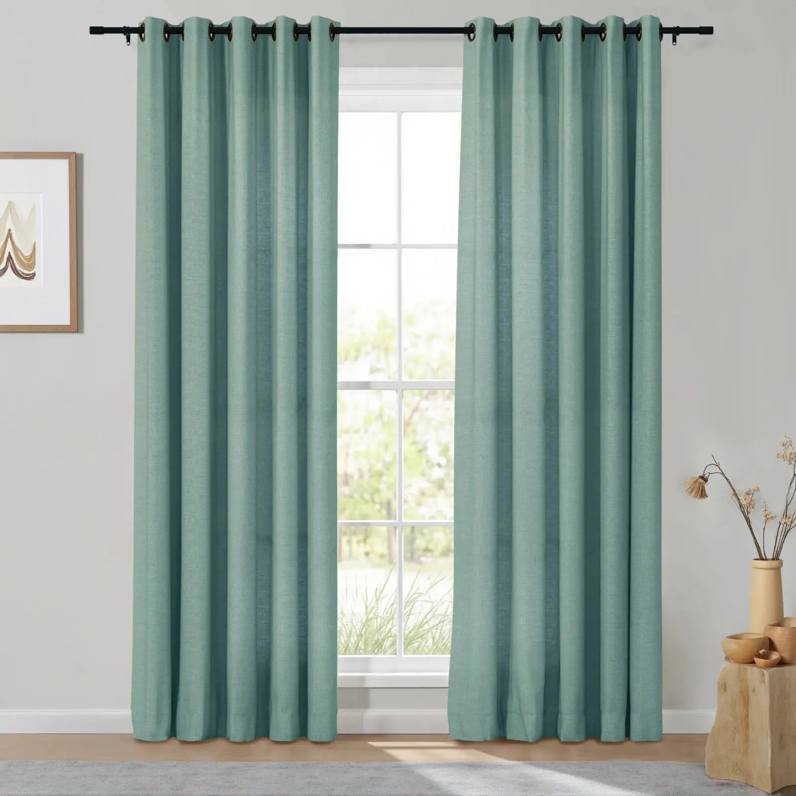 Isabella Heavyweight Cotton Grommet Curtains - Blackout Drapes for Living Room & Bedroom - Noise Reducing Thermal Insulated Window Panels (Set of 2)