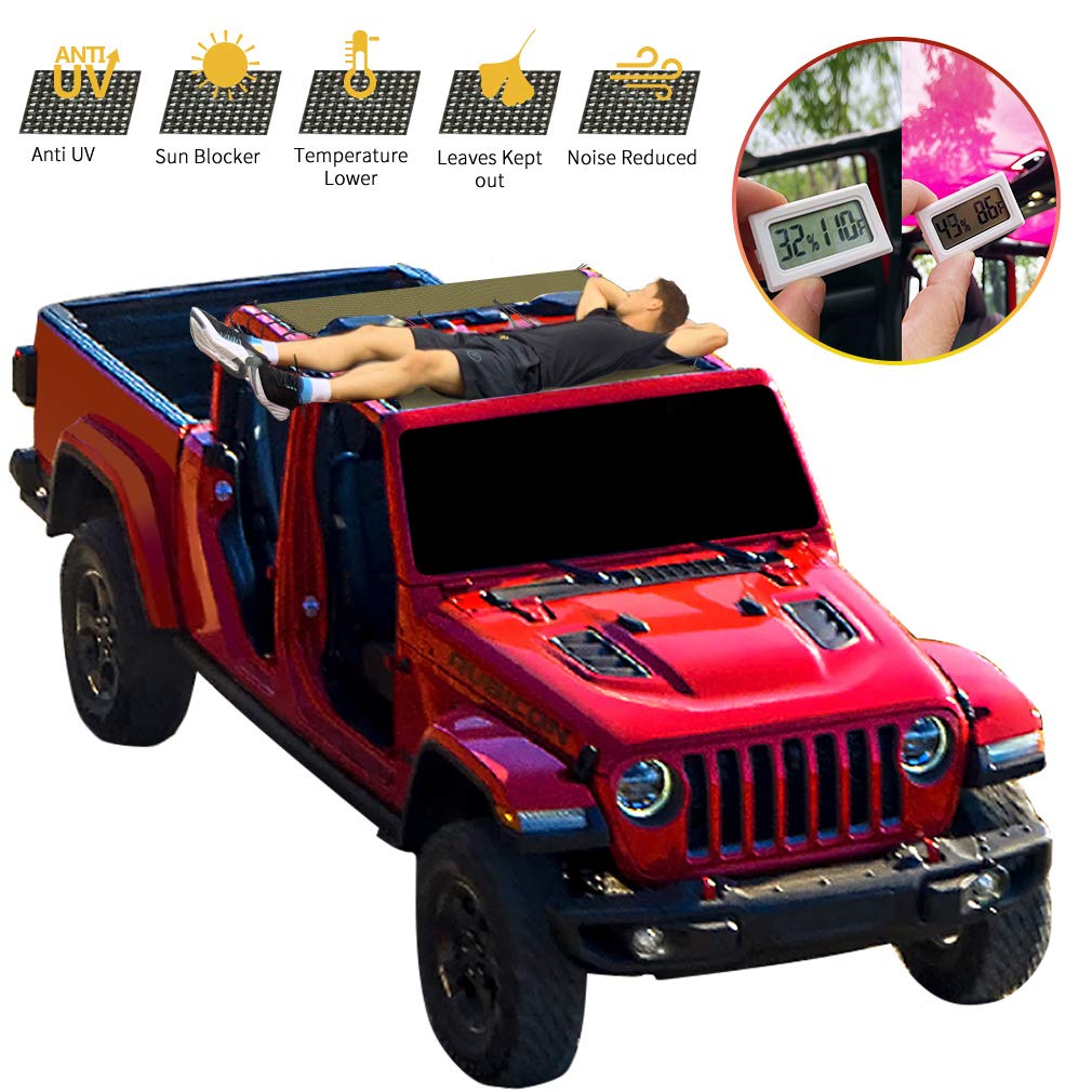 Shadeidea JT Sun Shade Top for Jeep Gladiator (2018-2023) - Mesh Roof Cover with UV Protection & Wind Noise Reduction - Includes GrabBag Pouch & 10-Year Warranty - Tank Green (Front+Rear 2-Piece Set) - Perfect for Off-Roading, Camping, and Summer Driving