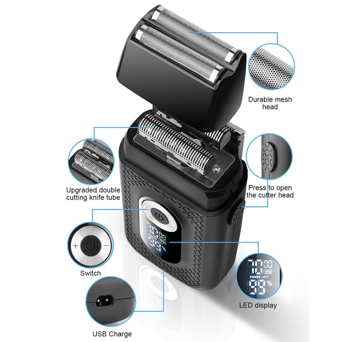 Rechargeable Electric Shaver for Men - Cordless LCD Display Beard Trimmer with Multifunctional Reciprocating Blades | Perfect for Travel, Home & Gym Use