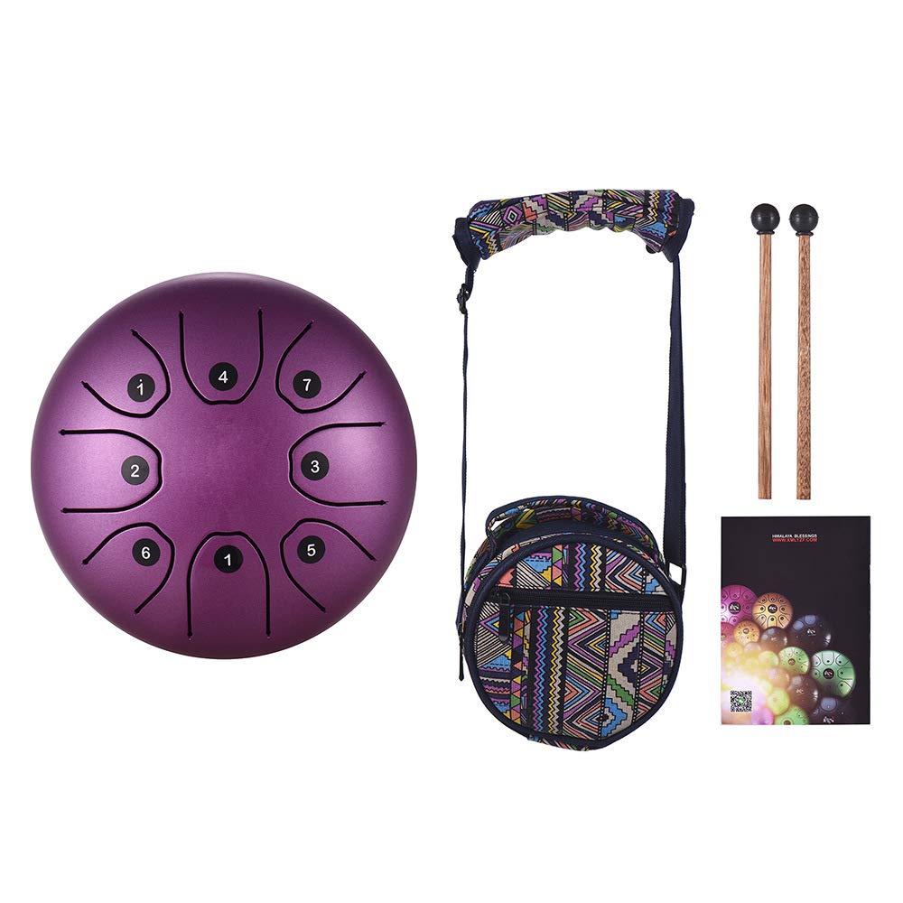 Shuntao 5.5 Inch Mini Handpan Drum - C Key 8-Tone Steel Tongue Drum with Carry Bag | Portable Percussion Instrument for Meditation, Yoga & Music Therapy (Purple)