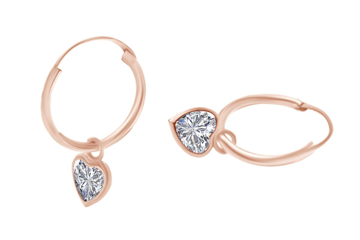Heart Shaped White Cubic Zirconia Dangle Hoop Earrings 14k White Gold - Elegant Jewelry for Women, Perfect for Weddings, Parties & Date Nights