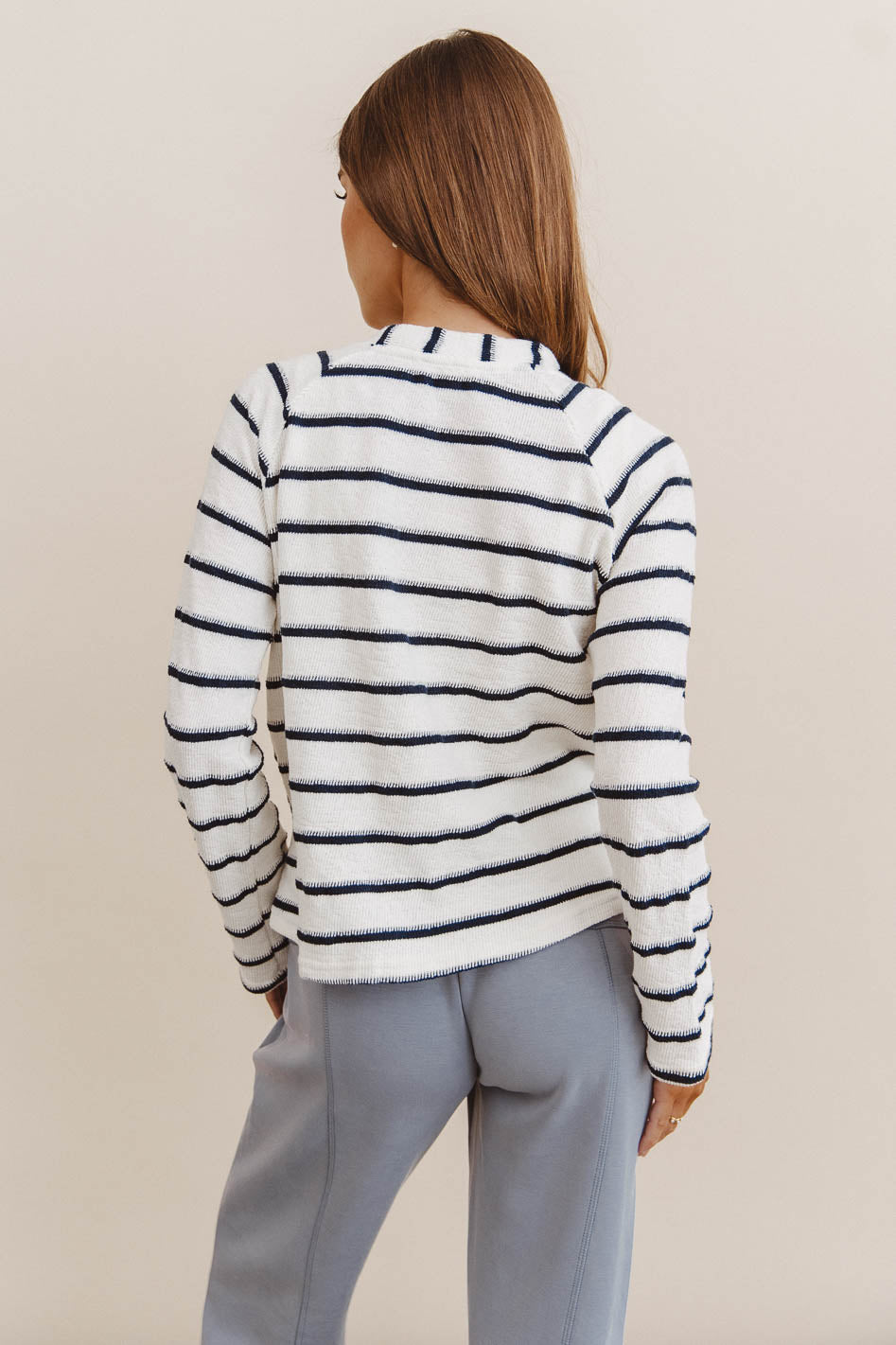 Franny Striped Grommet Top Navy Blue - Women's Fashion Boho Blouse for Casual Outings & Beach Vacations