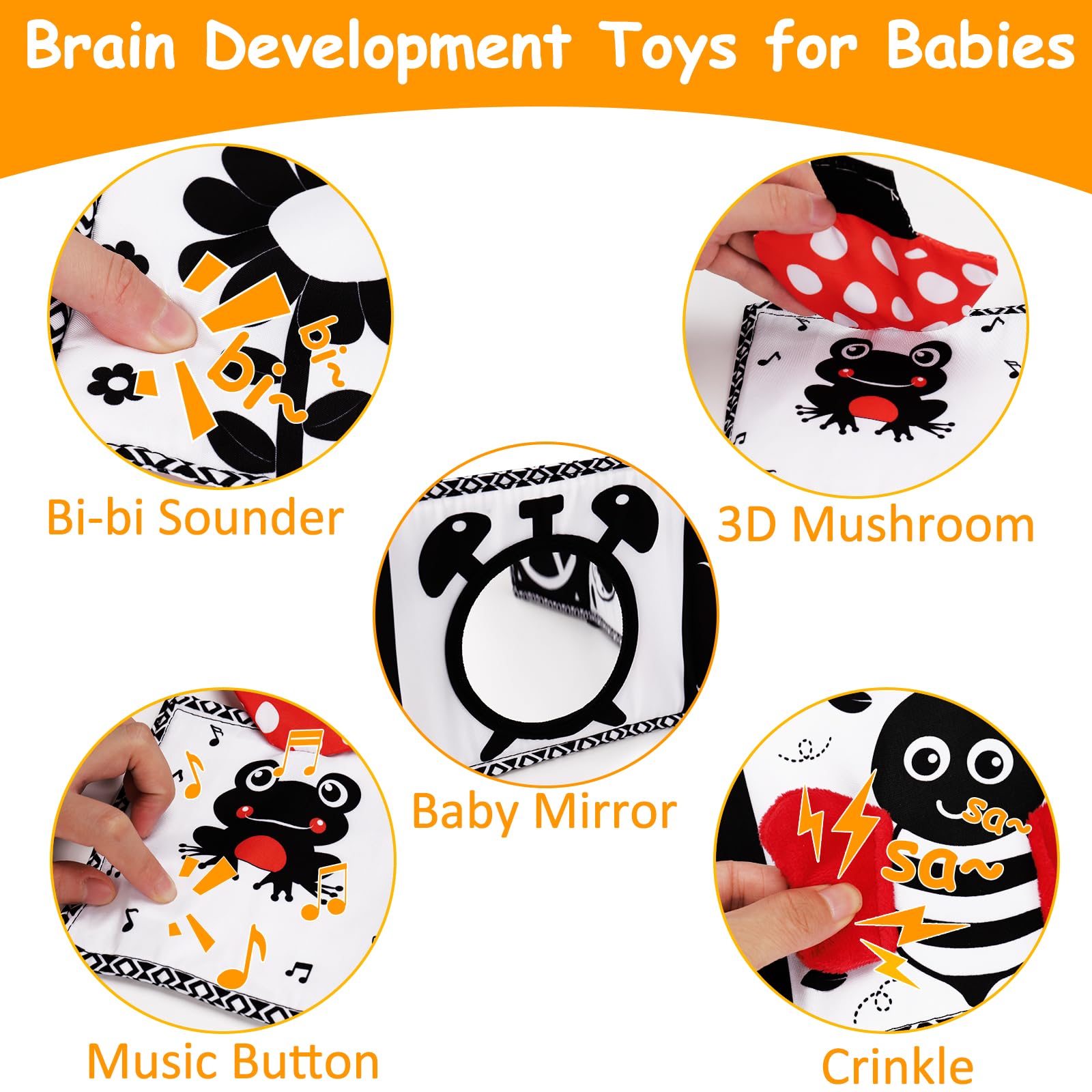 High Contrast Baby Toys 0-12 Months - Soft Sensory Books for Newborns 0-3 Months | Montessori Toys for Brain Development | Tummy Time & Shower Gifts for Infants (Black & White) - Perfect for Nursery, Playtime & Early Learning
