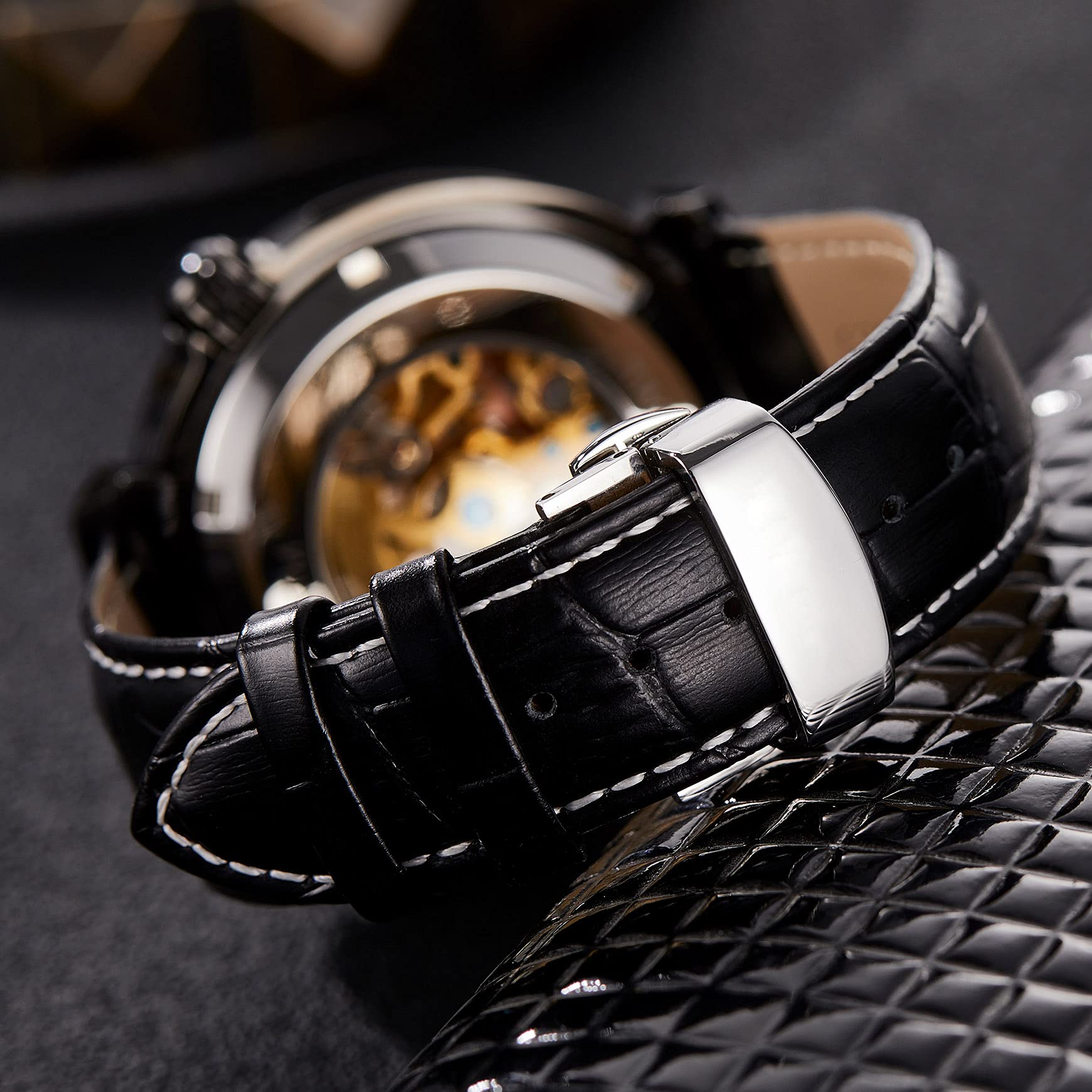 Premium Men's Mechanical Wrist Watch - Handcrafted Italian Leather Strap - Waterproof 50M - Dress & Casual Wear for Business, Date Night & Everyday Use