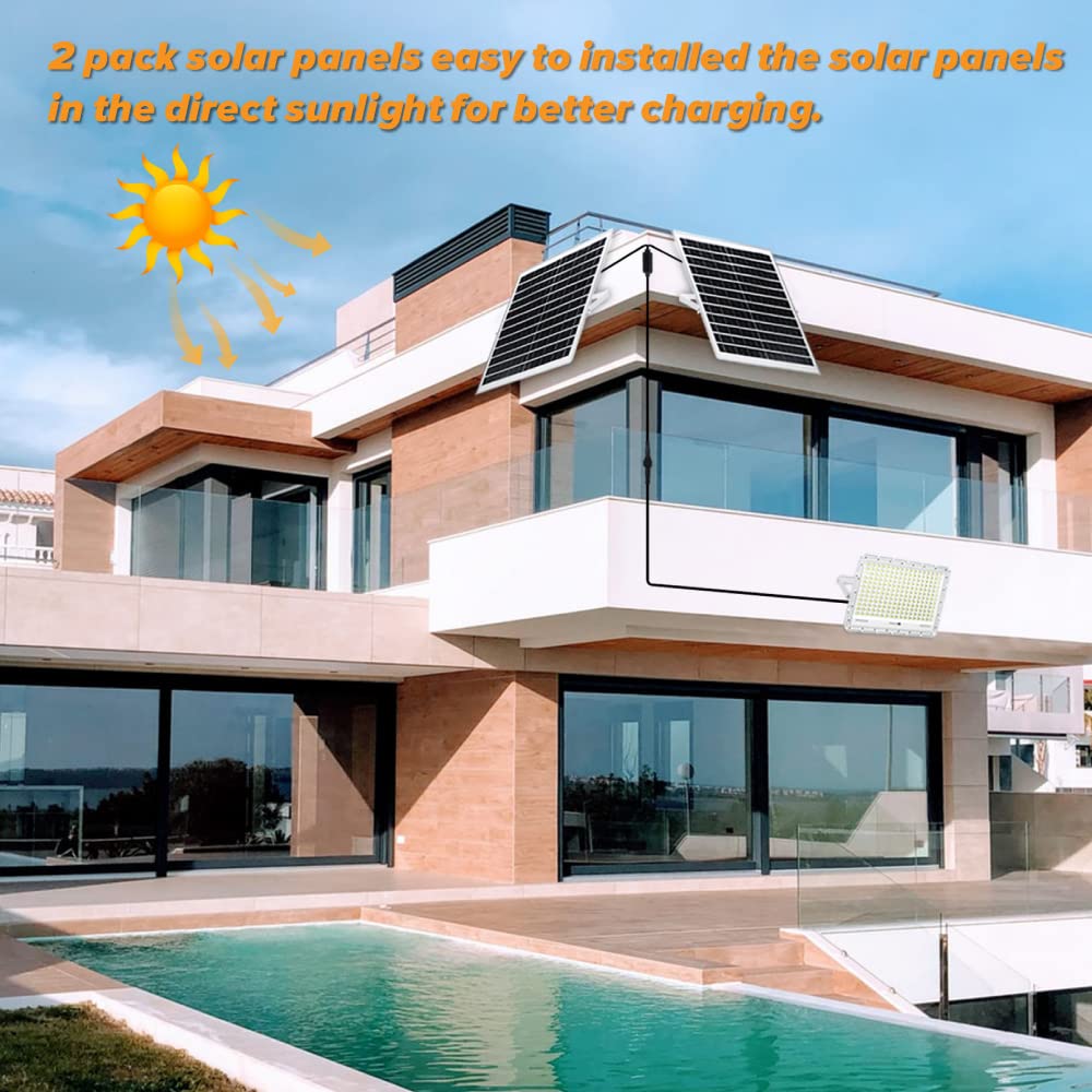 500W Solar LED Flood Lights Outdoor - 30000 Lumens Waterproof Security Street Lights with Remote Control | Dusk to Dawn Motion Sensor | Ideal for Parking Lots, Stadiums, Yards, Swimming Pools, Pathways & Flag Poles | Perfect for Home Security, Landscape Lighting & Commercial Areas