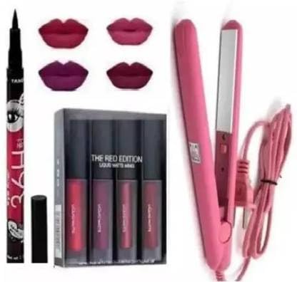 KAARM Beauty Red Edition 4-in-1 Long Lasting Lipstick, 36-Hour Smudge Proof Eyeliner & Professional Ceramic Hair Straightener - Perfect for Makeup Artists, Bridal Looks & Salon Styling