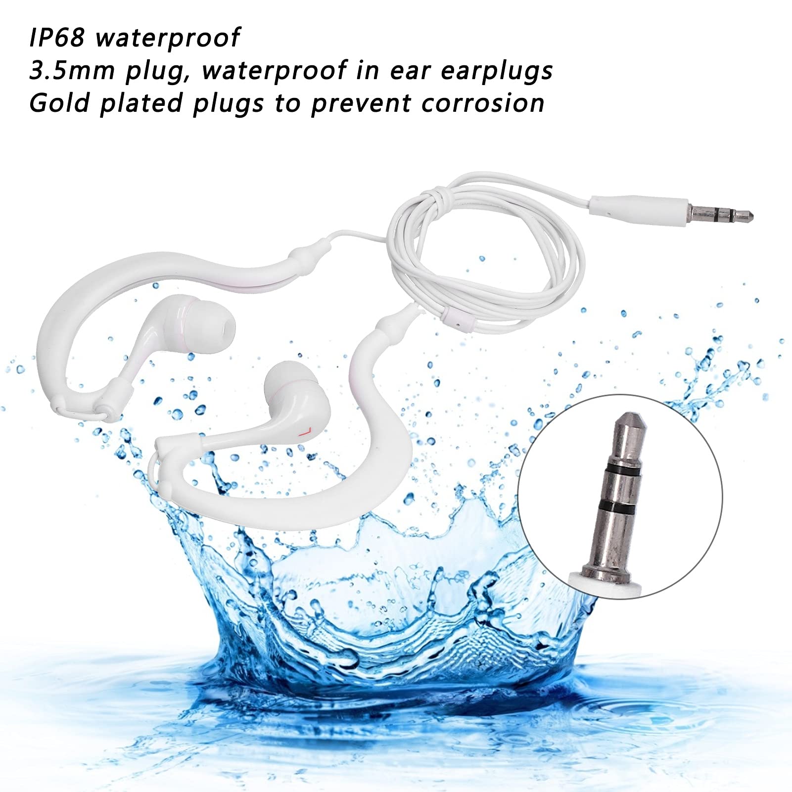 Best IP68 Waterproof Bone Conduction Headphones with 3.5mm Plug - Sweatproof Wireless Earbuds for Swimming, Running, Surfing & Diving - Includes Replaceable Earplugs (White) - Perfect for Workouts, Pool Sessions & Outdoor Water Sports