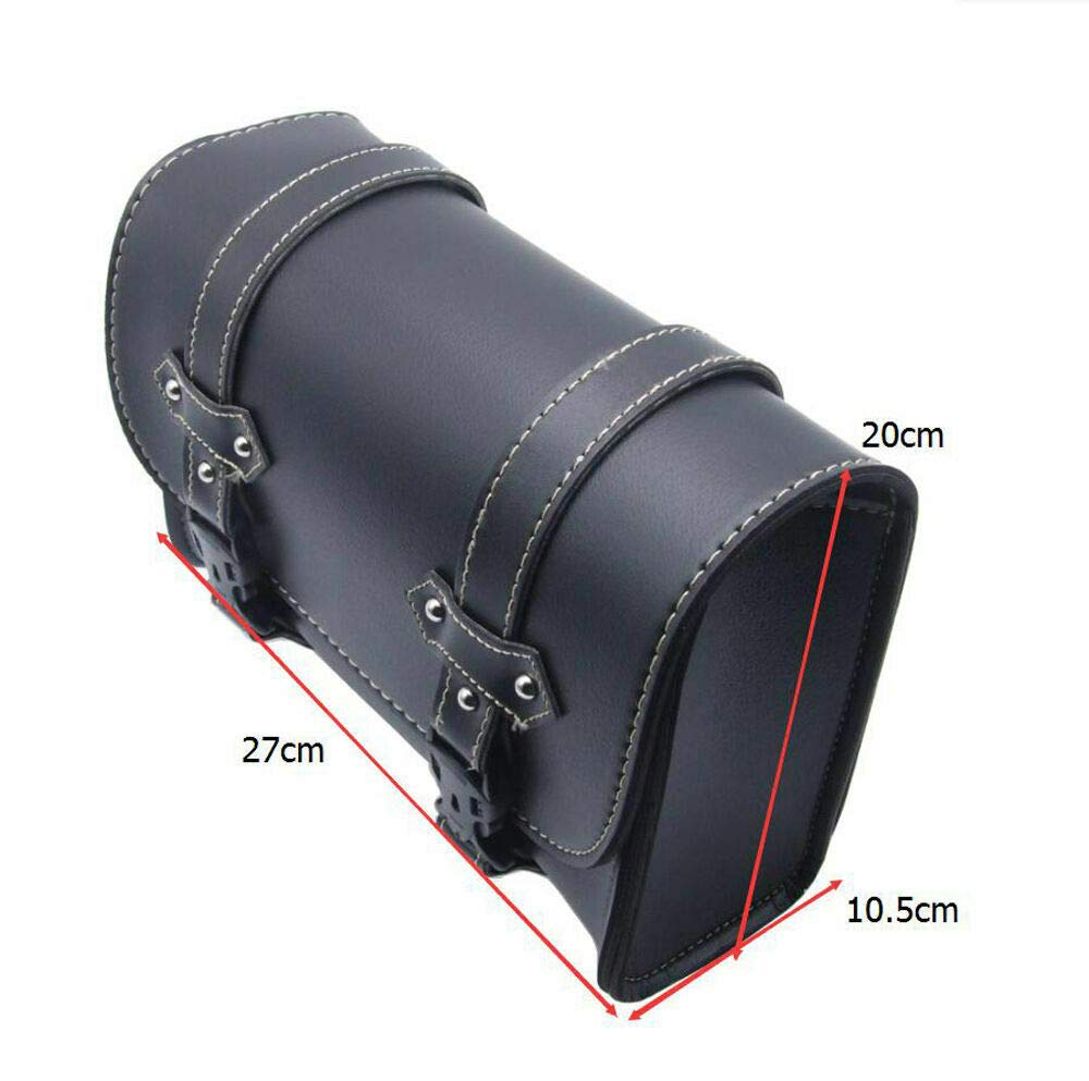 MACHSWON Universal PU Leather Motorcycle Saddle Bag - Waterproof Front/Rear/Side Tool Storage Bag with Zipper, Black - Perfect for Harley, Cruiser & Adventure Bikes (Fits Phone, Wallet & Riding Essentials)