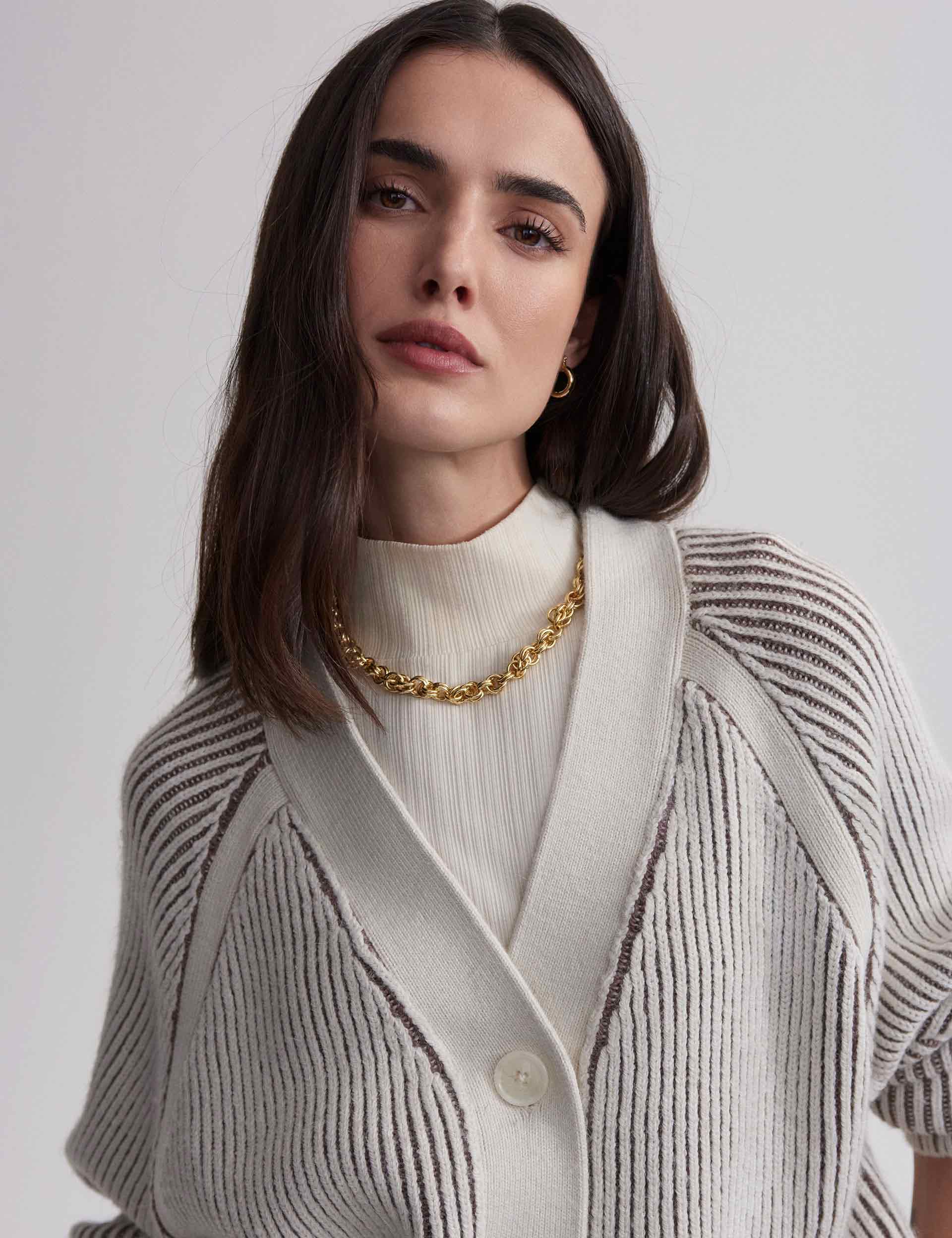 Elegant Jude Plated Cardigan in Birch - Perfect for Casual Outings and Office Wear
