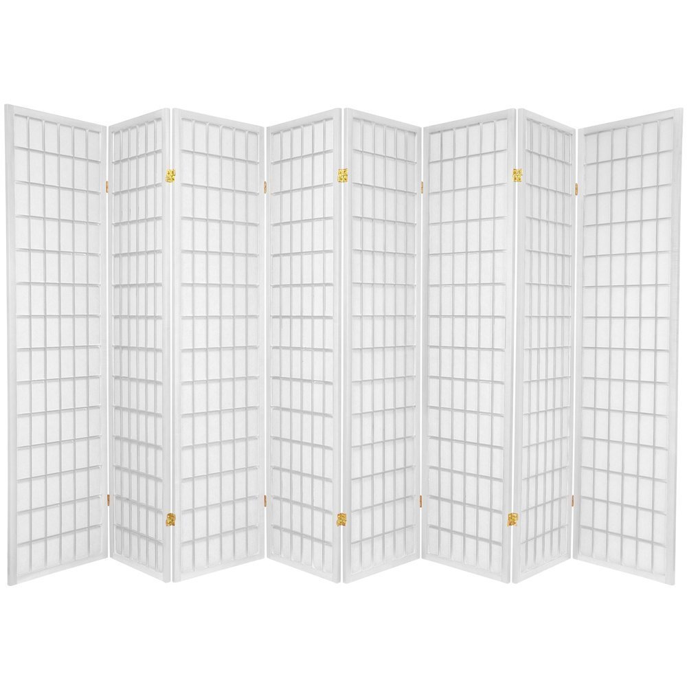 8 Panel Folding Room Divider Screen - White Privacy Partition for Home, Office, Bedroom, and Studio Decor