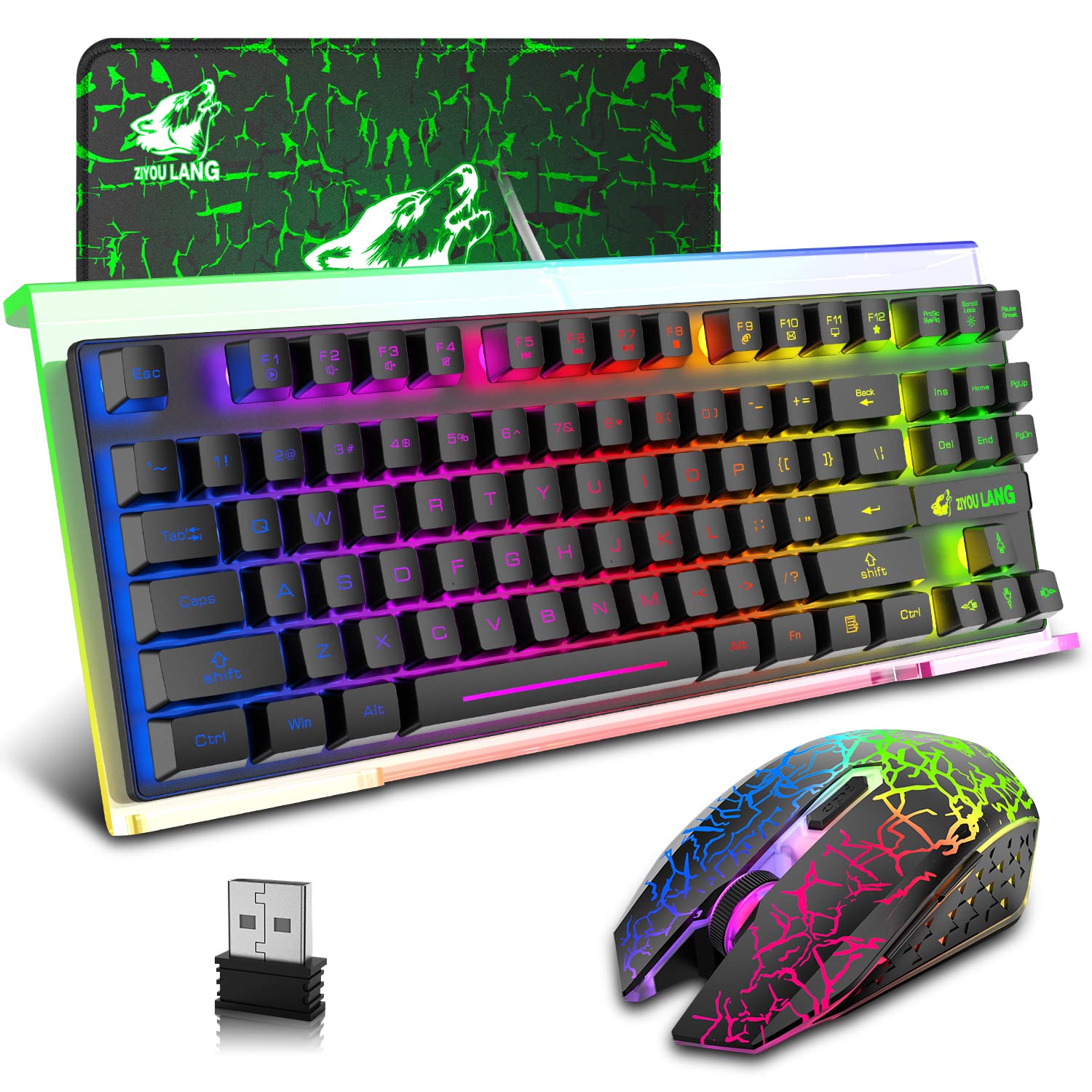 Wireless Gaming Keyboard and Mouse Combo with RGB Backlit, 87-Key Ergonomic Mechanical Feel, Rechargeable 3800mAh Battery, Anti-Ghosting - for PC, Mac, PS4, PS5 - Perfect for Esports, Streaming, Office Work & Home Gaming Setup (Black)