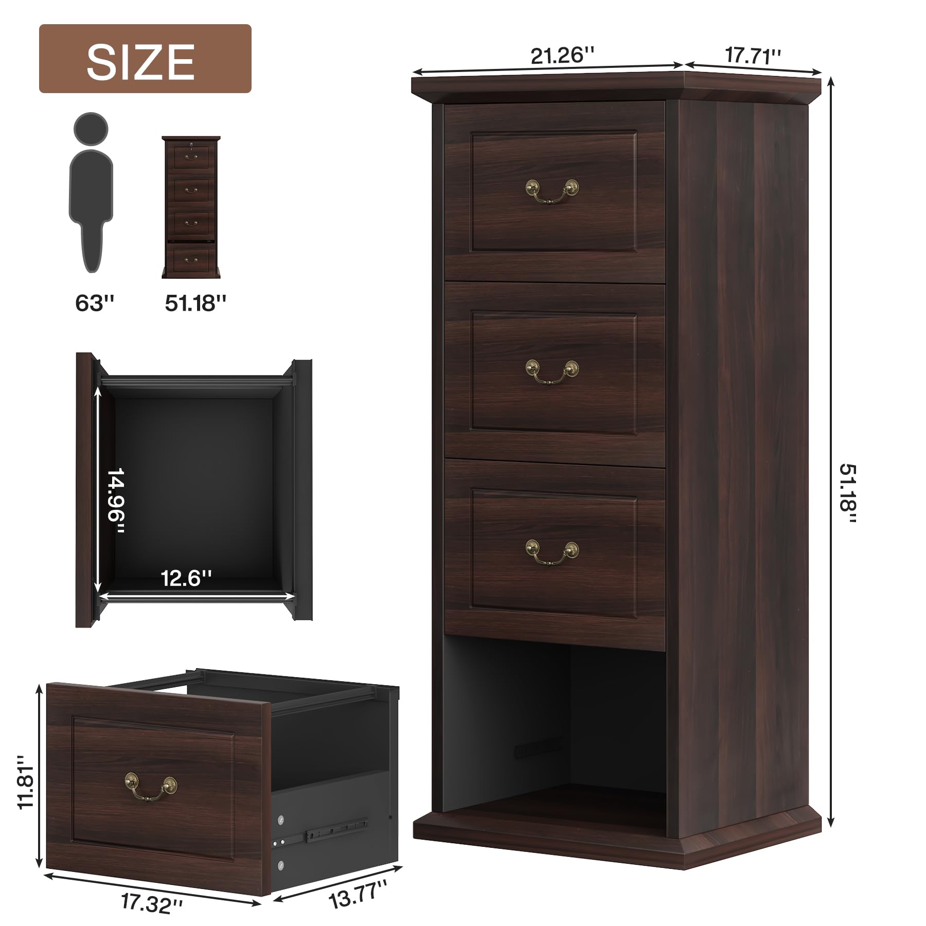 Tribesigns 4-Drawer Vertical File Cabinet - Wooden Home Office Storage for A4/Letter Size Documents | Space-Saving Narrow Tall Design for Home & Office Organization