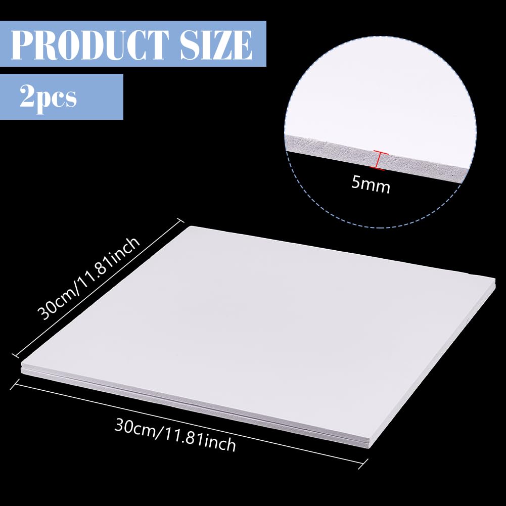 BENECREAT 2-Pack 12x12 Inch White PVC Foam Board Sheets - 5mm Thick Lightweight Plastic Panels for DIY Crafts, Art Projects, School Displays & Home Decor - Perfect for Signage, Modeling & Creative Design