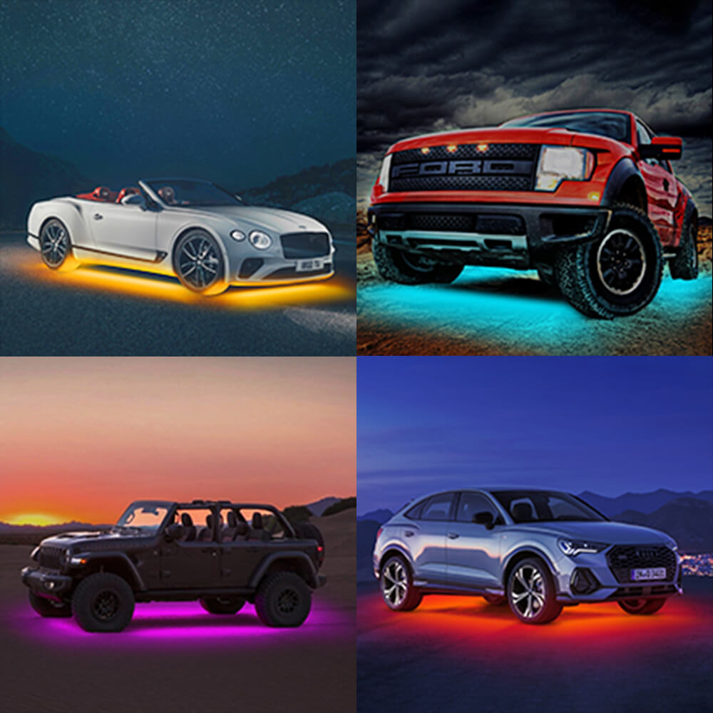 RGB LED Strip Under Car Tube Underglow Underbody System Neon Light Kit with 210 LEDs - Customize Your Car's Night Look for Parties & Car Shows