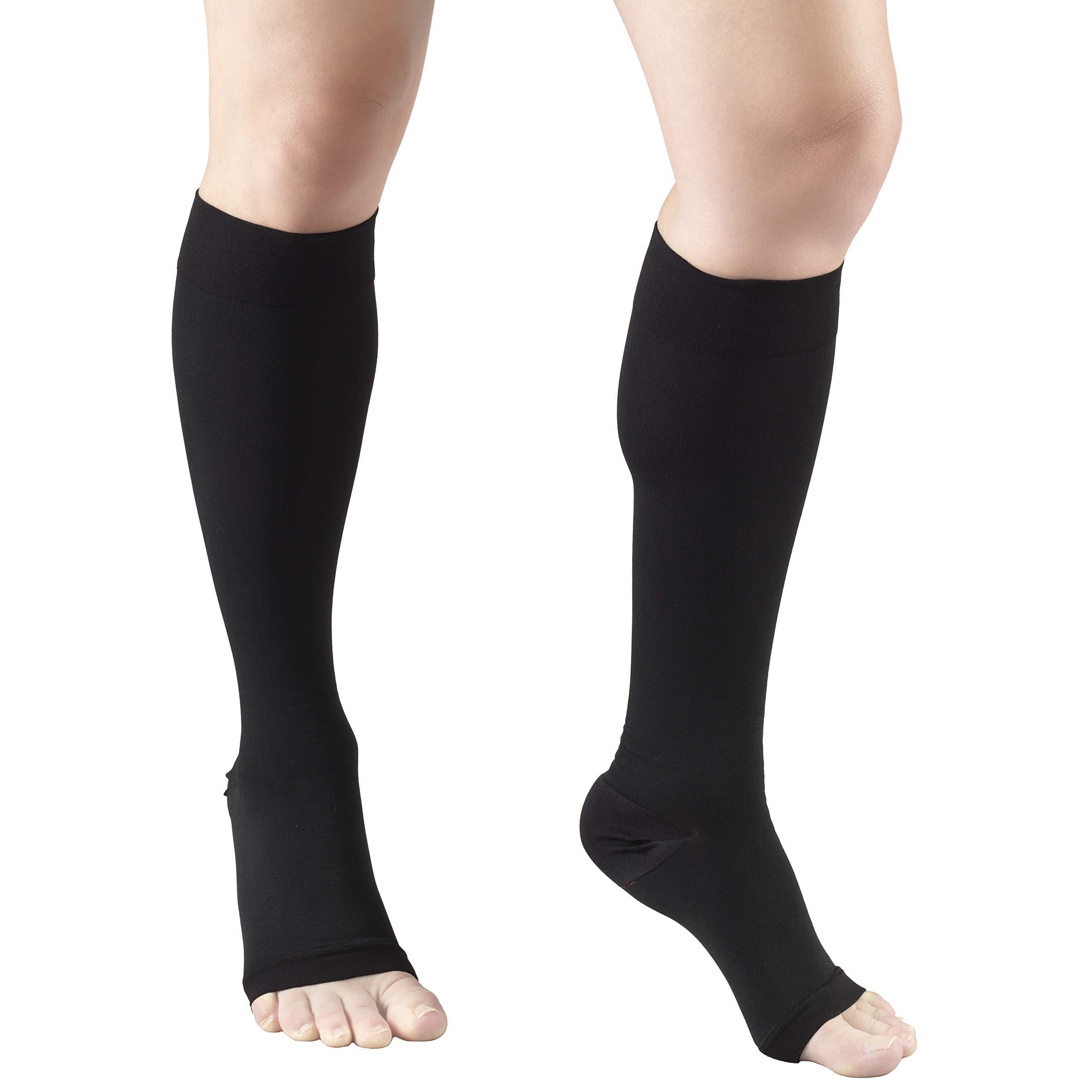 Truform 20-30 mmHg Medical Compression Socks - Aloe Infused Microfiber Knee High Open Toe Stockings for Women & Men - Black Small Size - Ideal for Circulation Support, Varicose Veins & Travel Comfort