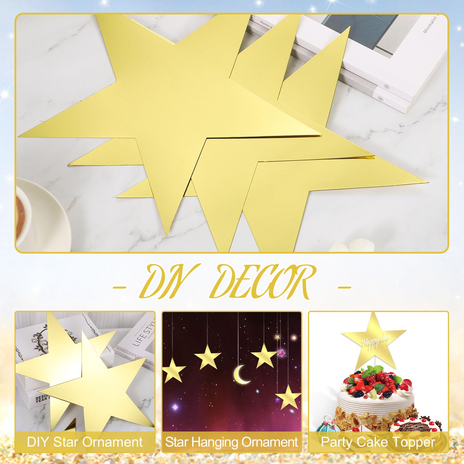 30 Pcs 11 Inch Gold Star Cutouts - Double Sided Hollywood Party Decorations for Movie Night, Red Carpet Events & Classroom Wall Decor - Perfect for Birthday Parties, Award Ceremonies & Themed Celebrations
