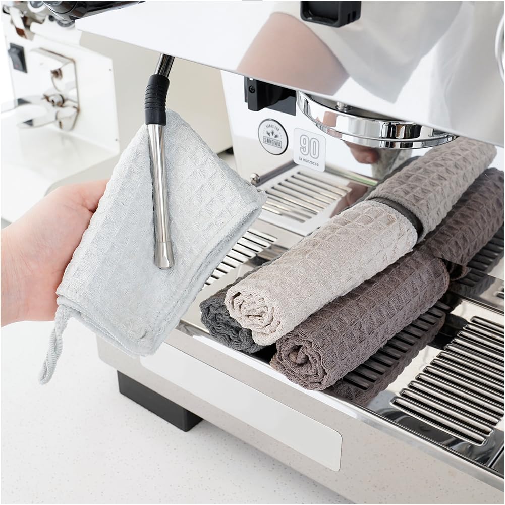 Barista Microfiber Cleaning Cloths 4 Pack (12x12 Inch) - Professional Espresso Machine & Steam Wand Cleaning Towels, Coffee Bar Essentials for Countertops & Kitchen Use