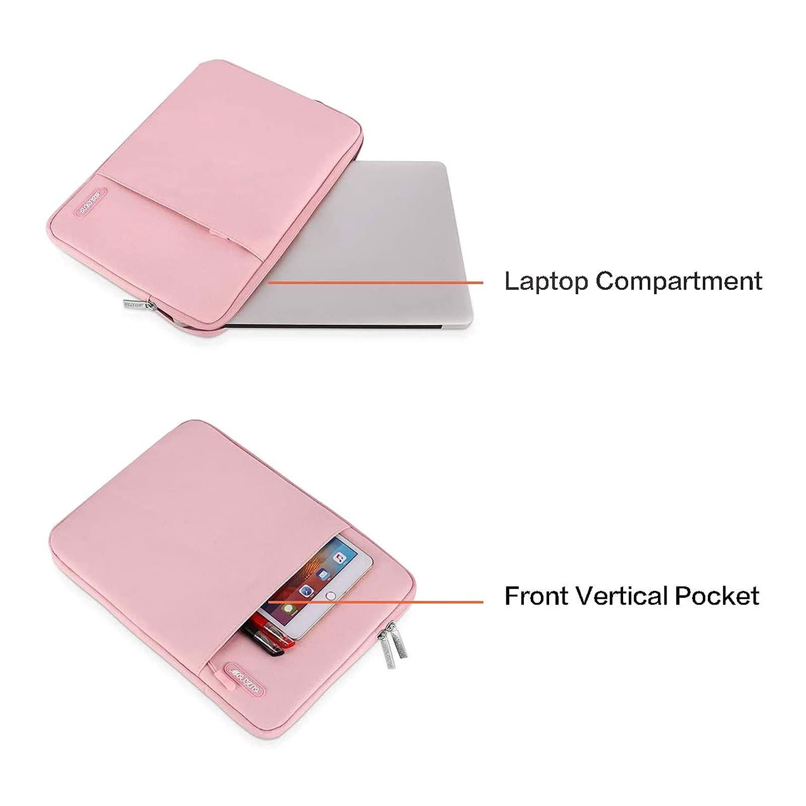 MOSISO 16-inch Laptop Sleeve Case for MacBook Pro 16 M4/M3/M2/M1, HP, Acer, Dell, Lenovo, ASUS 15-15.6 Inch Notebooks - Durable Polyester Vertical Computer Bag with Pocket (Pink) - Perfect for Work, School & Travel Protection