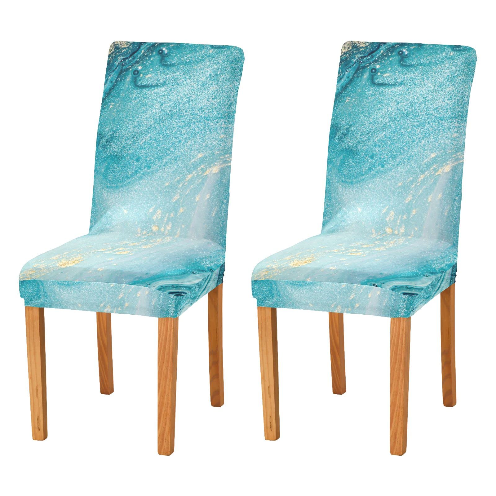 Blue Marble Dining Room Chair Covers 2 Pack - Washable & Stretchable Slipcovers for Parsons Chairs - Perfect for Kitchen, Hotel, Restaurant & Home Decor
