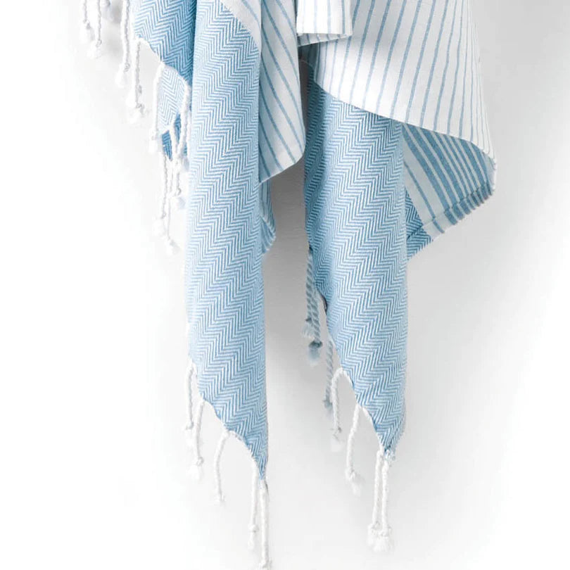 Linen House Mikonos Blue Hammam Beach Towel 100x180cm - Ultra Soft, Quick Dry, Large Turkish Towel for Pool, Beach, Yoga & Spa
