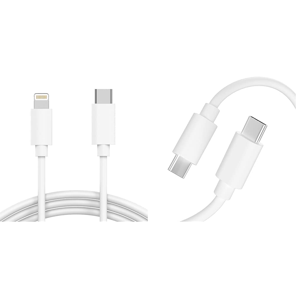 Premium TALK WORKS USB C to Lightning Cable 3ft - Fast Charging iPhone Charger Heavy Duty Cord (White) & USB C to USB C Cable 10ft - PD Fast Charging for Android Phones (White) | Perfect for Home, Office & Travel Charging