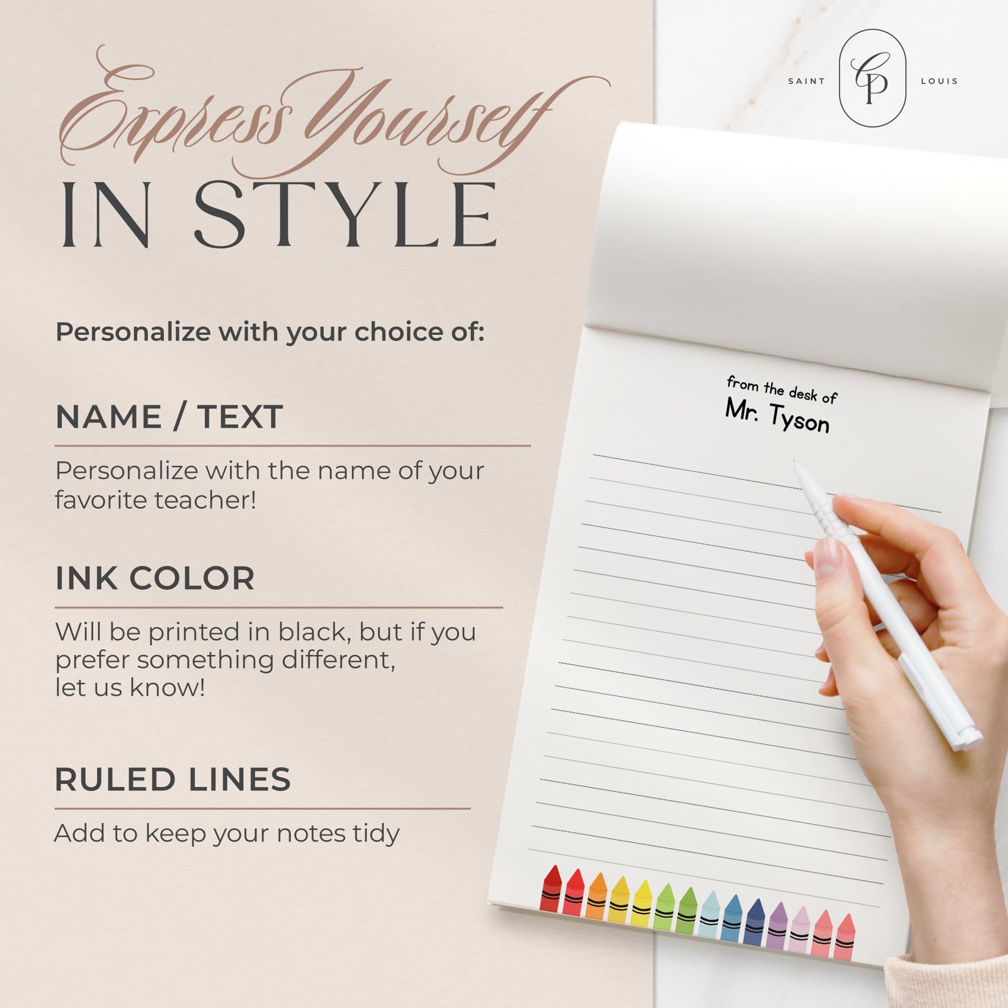 Personalized Rainbow Crayon Notepad for Teachers - Custom Desk Notepads for Preschool & Elementary Educators, Teacher Appreciation Gift Idea, Unique Stationery Set - Perfect for Classroom Notes, Student Encouragement & Thank You Cards
