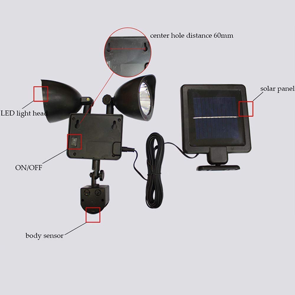 Solar LED Spotlights with Double Head Reflector - 22 LED Motion Sensor Outdoor Lighting, Waterproof IP55 for Courtyard, Landscape & Street - Perfect for Home Security, Garden & Pathway Illumination