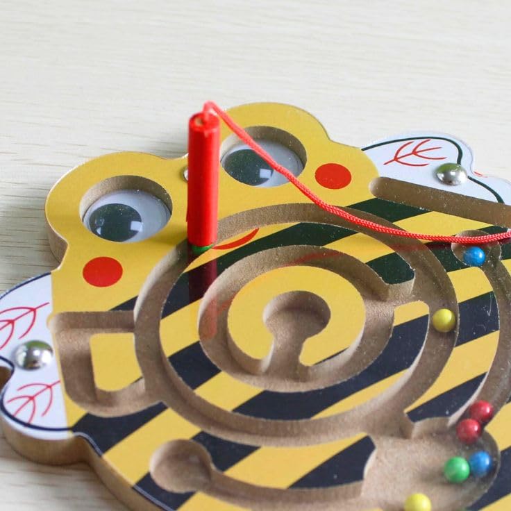 WITTY POPS Wooden Magnetic Maze Toys for Toddlers - Educational Brain Development Puzzle Games for Kids - Perfect Birthday & Return Gifts (Bumble Bee Design) - Fun Learning Activities for Preschool & Travel Play