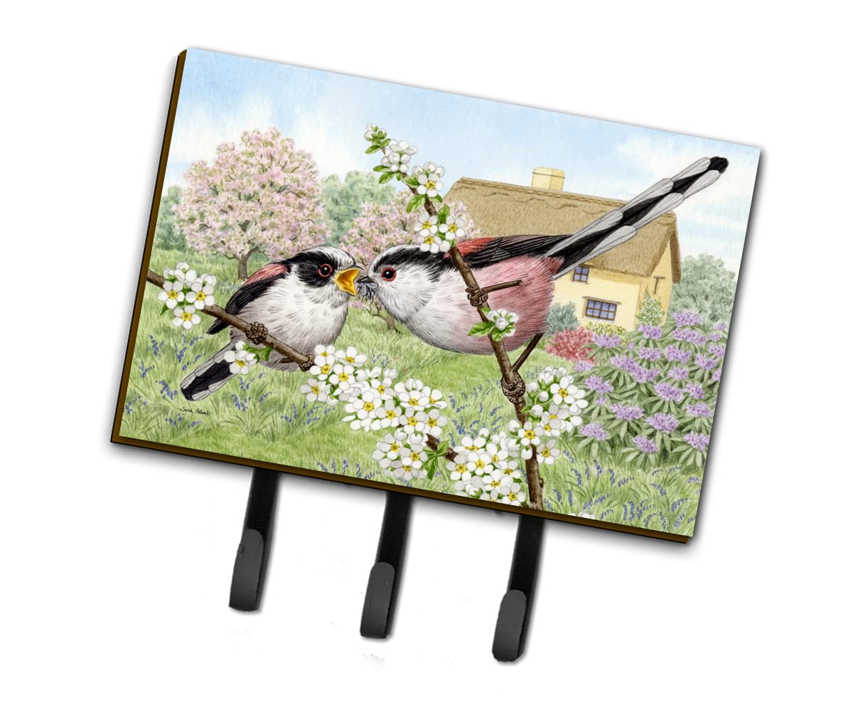 Caroline's Treasures ASA2200TH68 Long-Tailed Tits Wall Hook Organizer - Key Holder, Coat Rack, Leash Hanger for Entryway, Kitchen & Bathroom - Perfect for Hanging Keys, Towels, Aprons & Pet Leashes