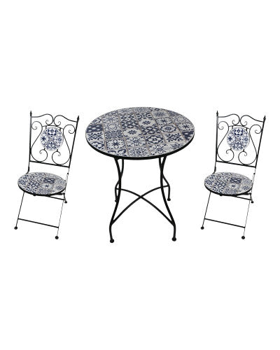 Stylish Mosaic Outdoor Dining Set - Table & 2 Chairs for Patio, Garden, or Backyard | Perfect for Al Fresco Meals & Entertaining Guests