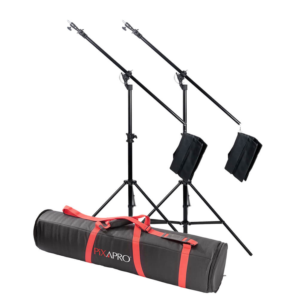 Double Reclined Combi Boom Stand with Quad Stand Bag - Professional Adjustable Microphone Stand for Studio Recording, Live Performances & Podcasting