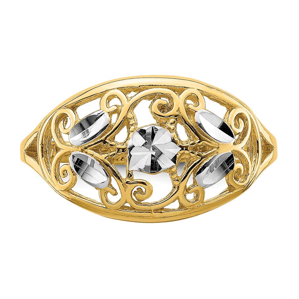 14K Yellow Gold Two-Tone Diamond-Cut Oval Filigree Ring Band for Women - Elegant Wedding, Engagement, Anniversary Jewelry Gift