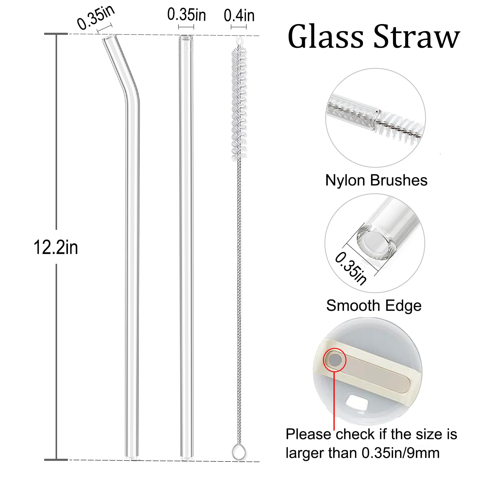 Reusable Glass Straws for Stanley 40oz & 30oz Tumblers - 6 Pack Clear Replacement Straws with Cleaning Brush | Eco-Friendly Drinking Accessories for Water Bottles, Smoothies & Iced Coffee